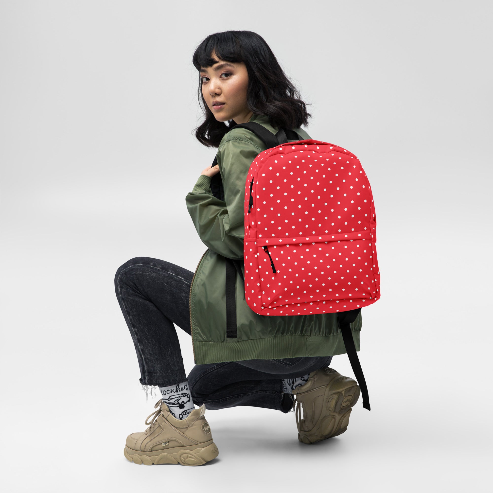 Classic Vintage Red and White Polka Dot Backpack Bag