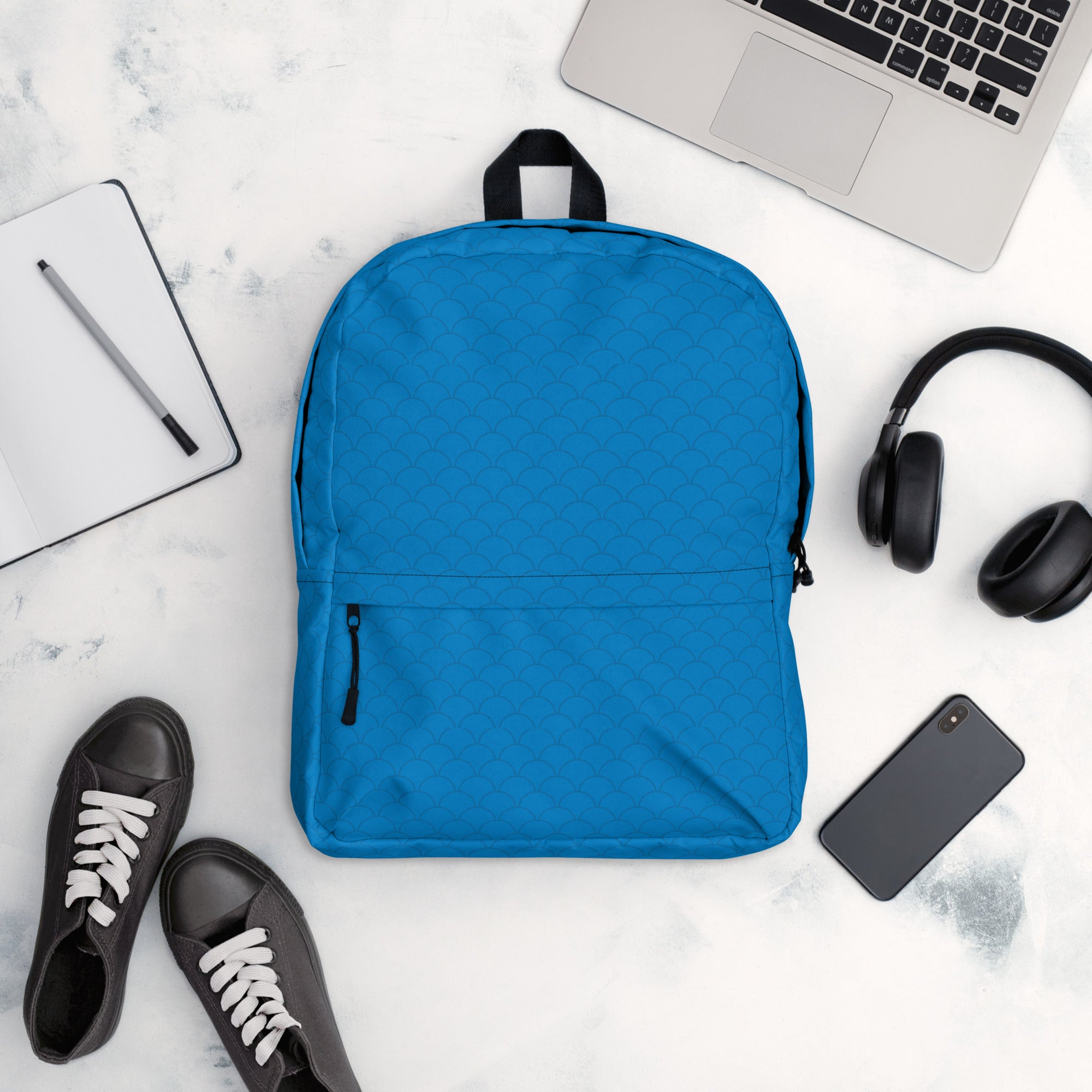 Blue Neutral Fish Scale Pattern Waterproof Backpack Bag