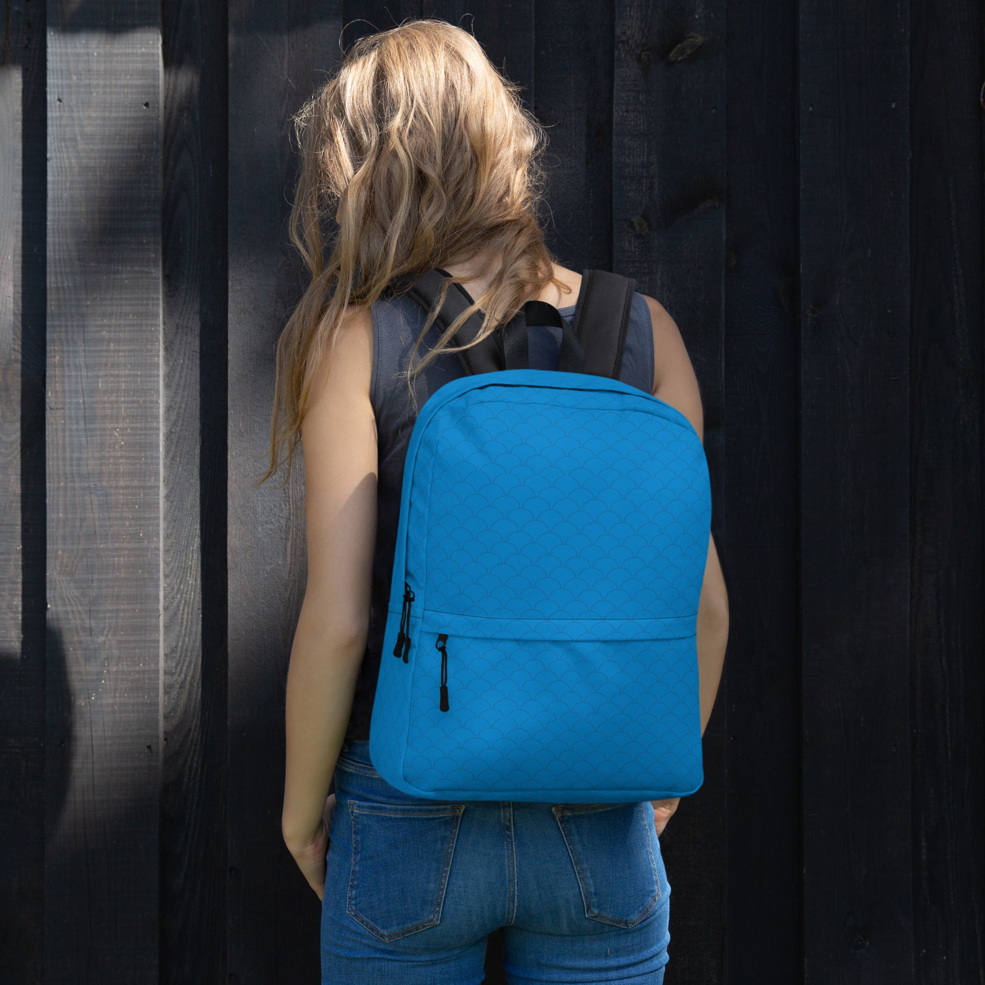 Blue Neutral Fish Scale Pattern Waterproof Backpack Bag