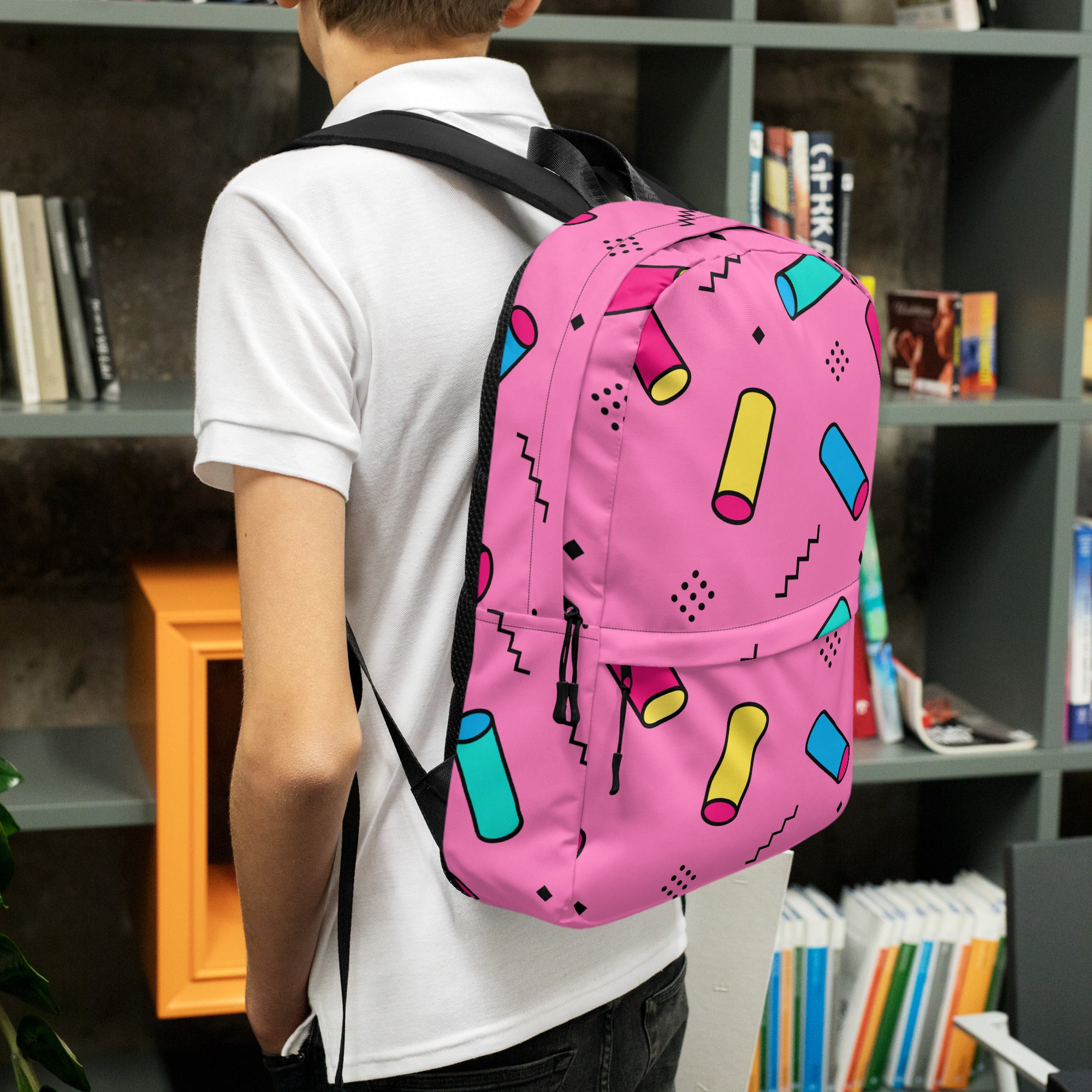 Preppy Memphis Geometric Pattern Backpack for All Ages
