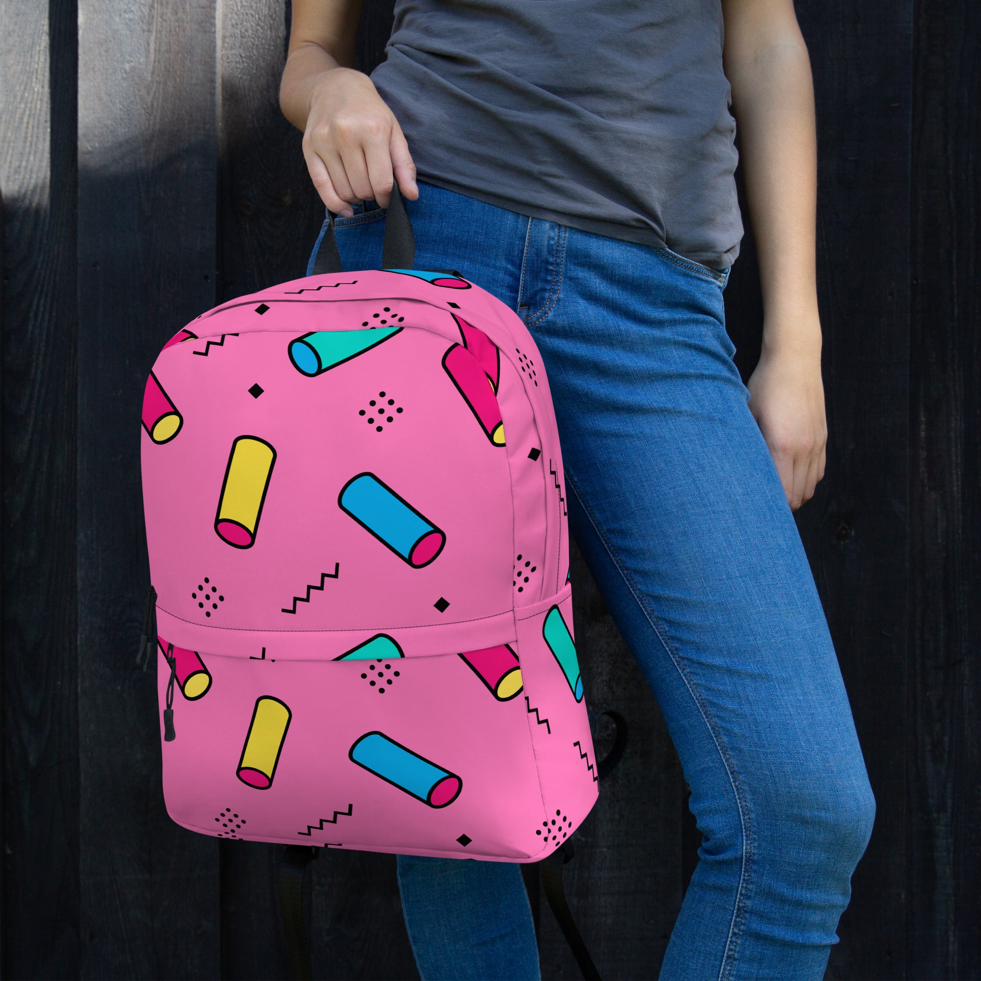 Preppy Memphis Geometric Pattern Backpack for All Ages