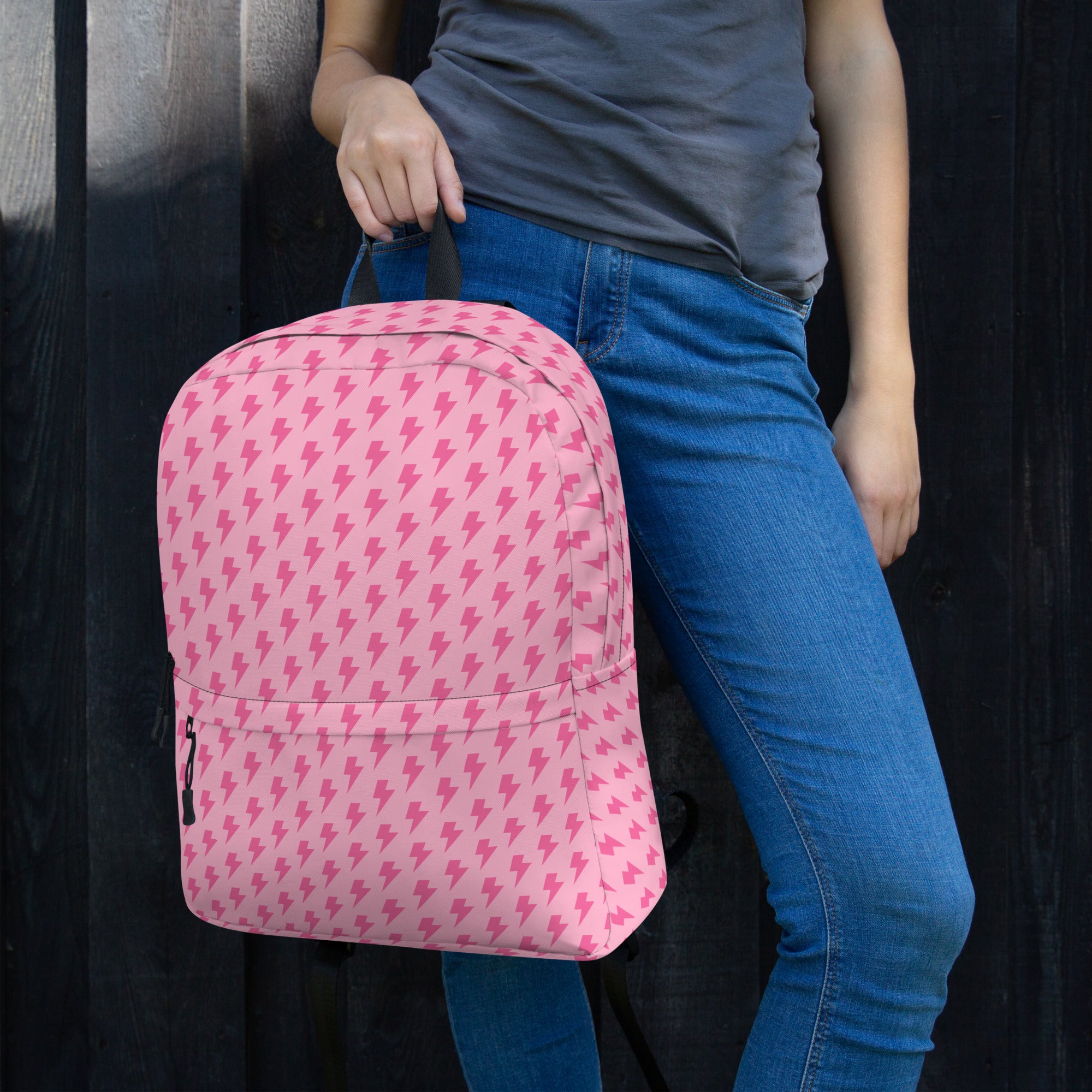 Pink Preppy Aesthetic Lightning Bolts School Backpack