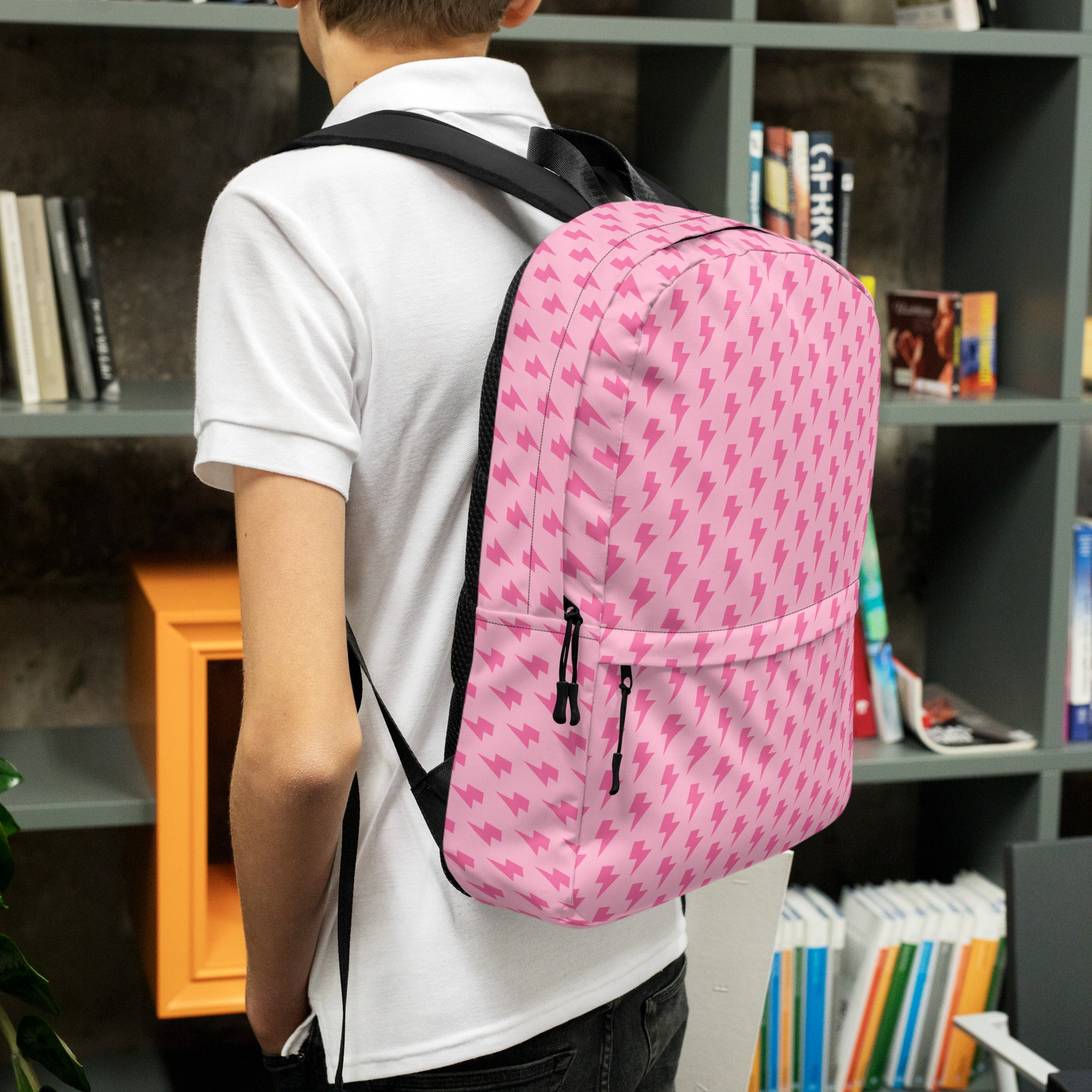 Pink Preppy Aesthetic Lightning Bolts School Backpack