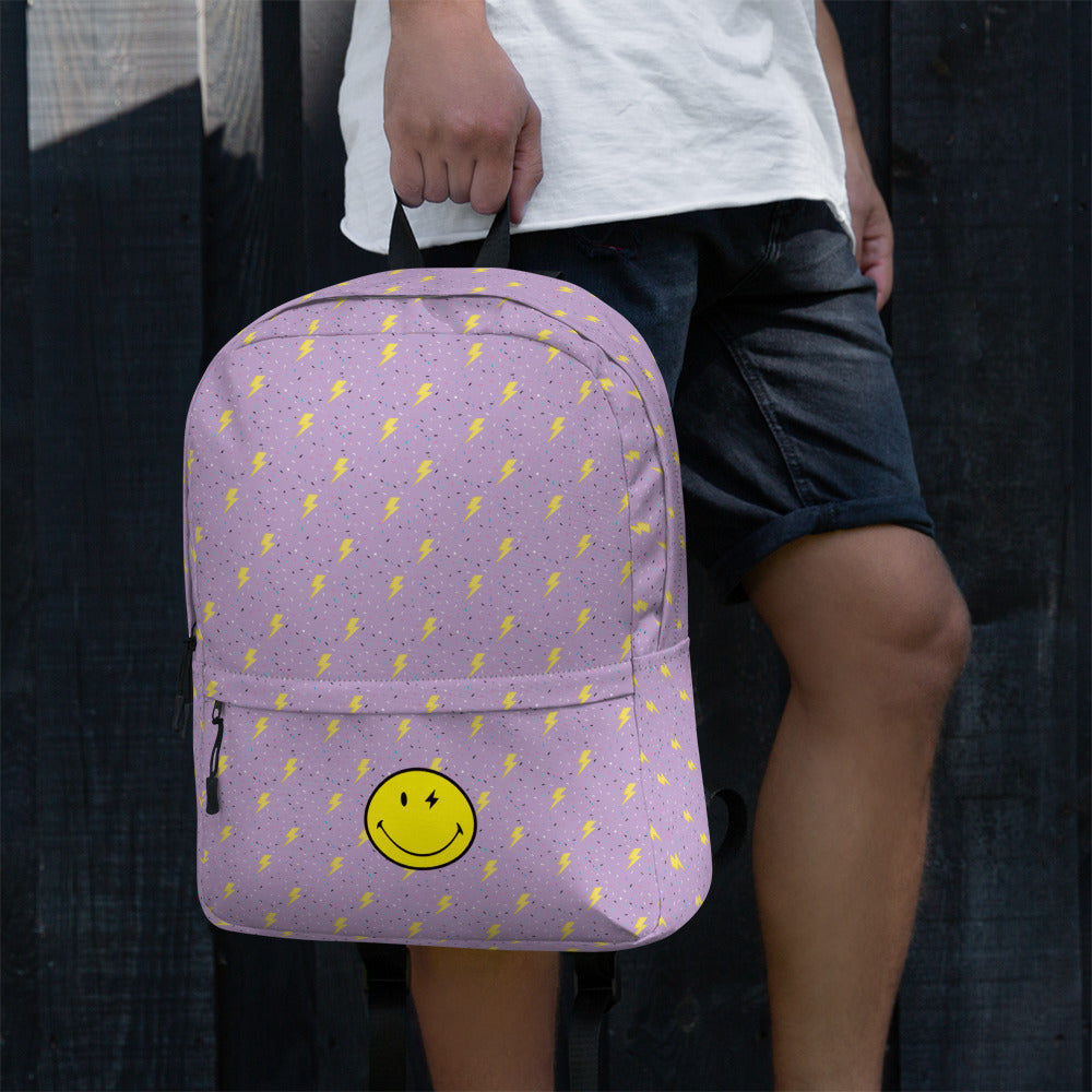 Preppy Smiley Face Lightning Bolts Purple Backpack