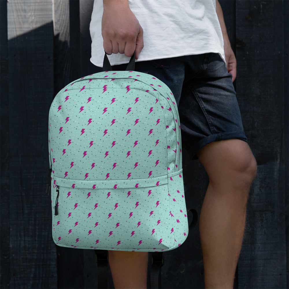 Preppy Green Daze Lightning Bolts Pattern Backpack