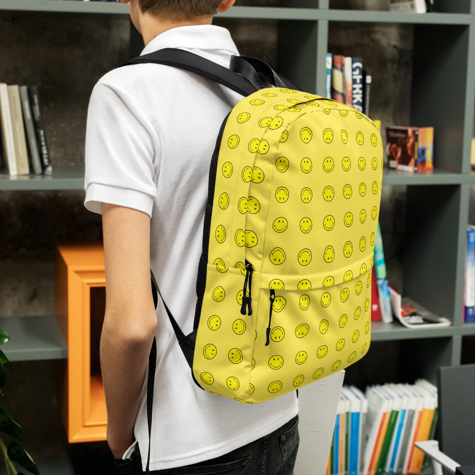 Preppy Cool Smiley Face Yellow Backpack for School