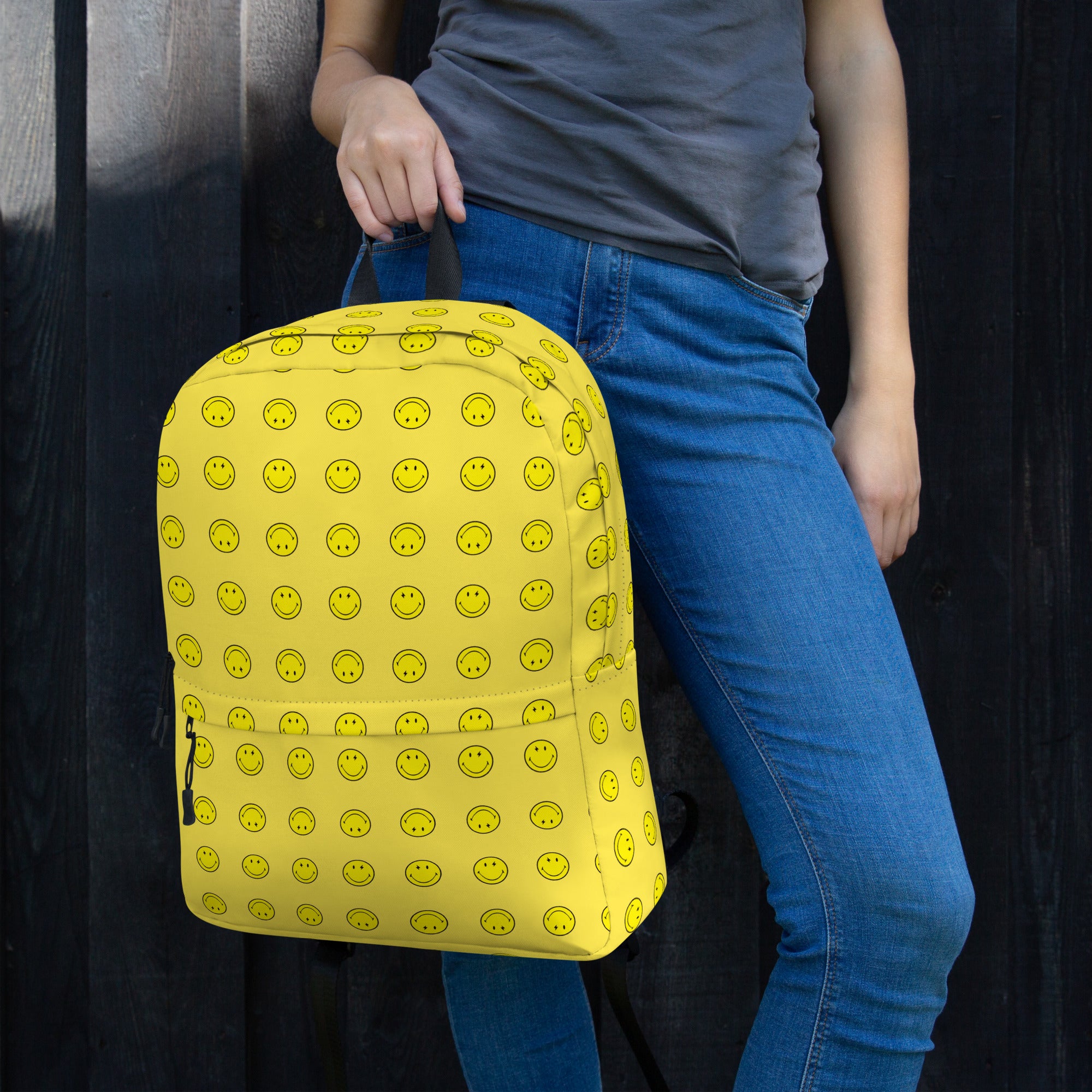 Preppy Cool Smiley Face Yellow Backpack for School