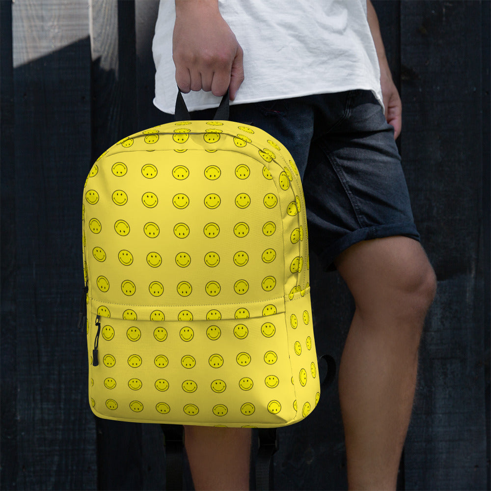 Preppy Cool Smiley Face Yellow Backpack for School