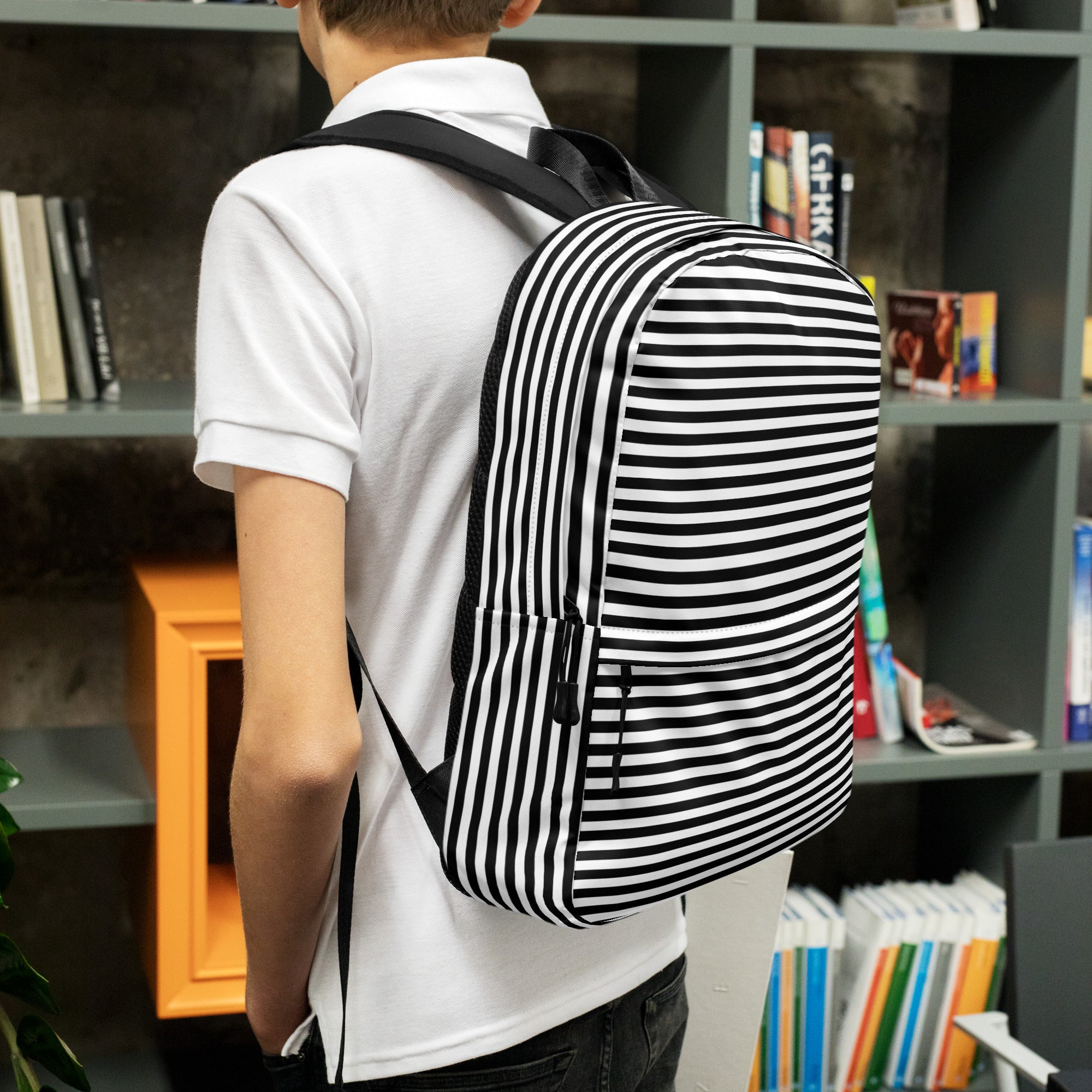 Preppy Black & White Horizontal Striped Lines Backpack