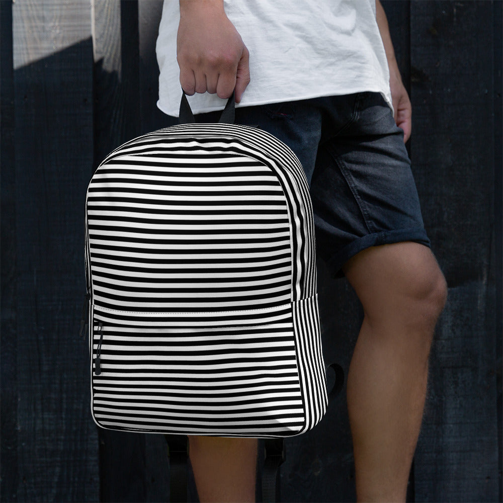 Preppy Black & White Horizontal Striped Lines Backpack