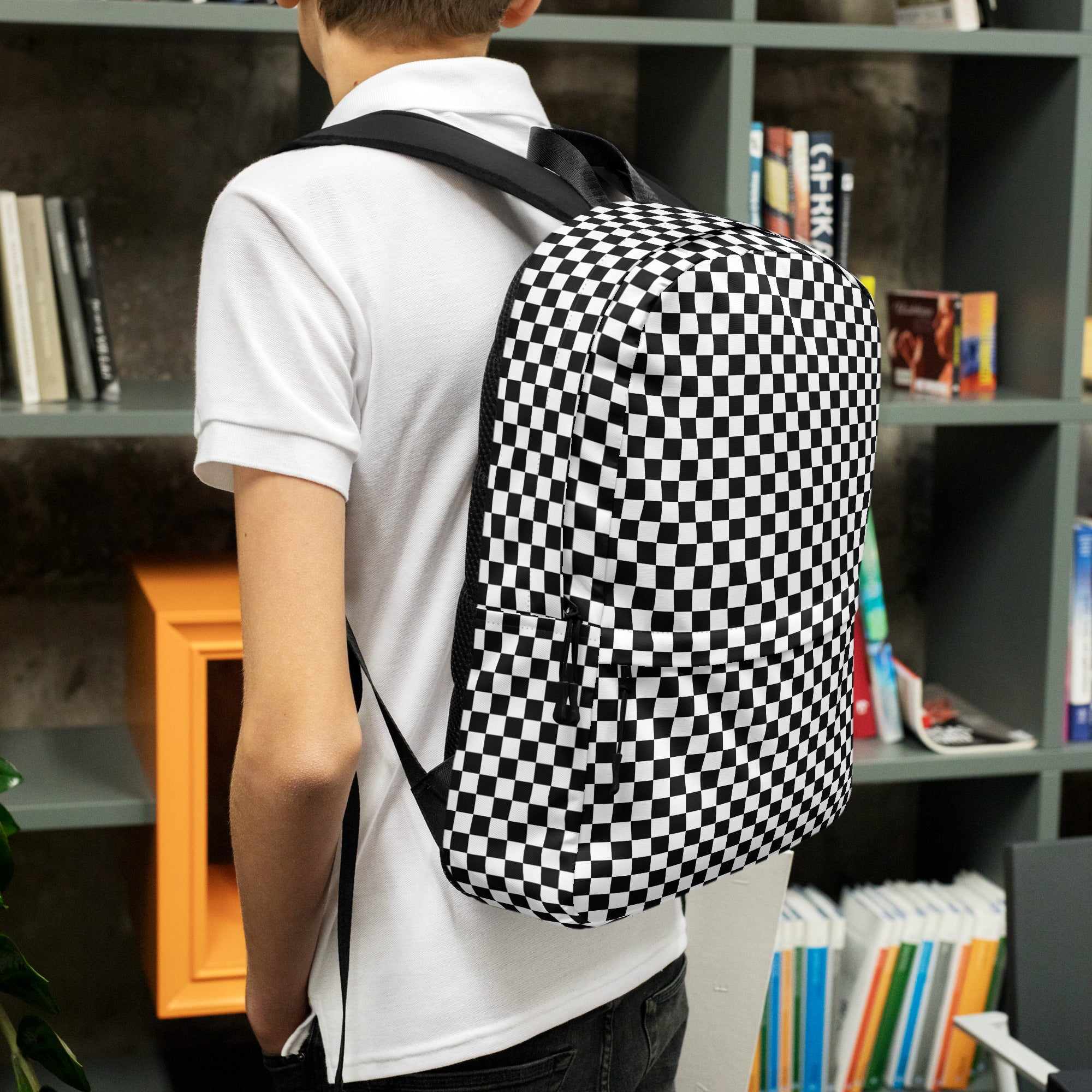 Preppy Black and White Checkered Backpack