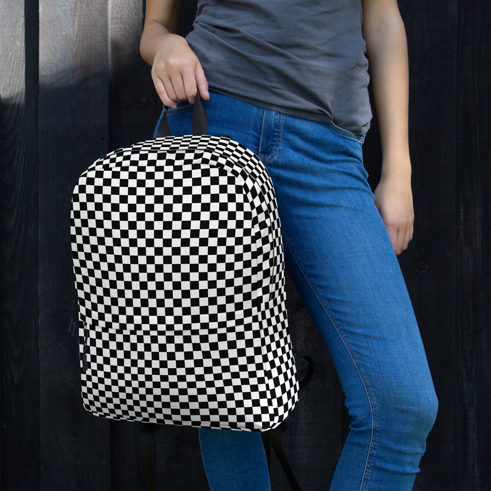 Preppy Black and White Checkered Backpack
