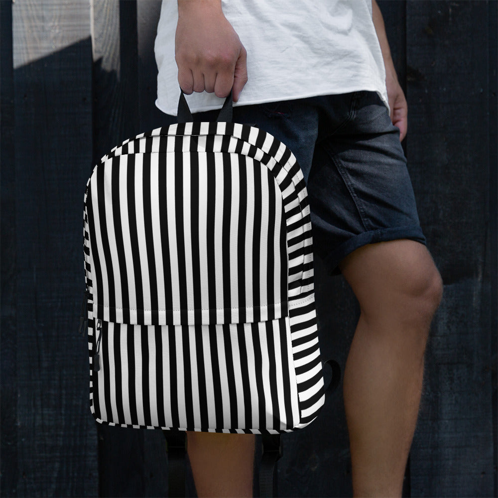 Preppy Black and White Vertical Striped Lines Printed Backpack