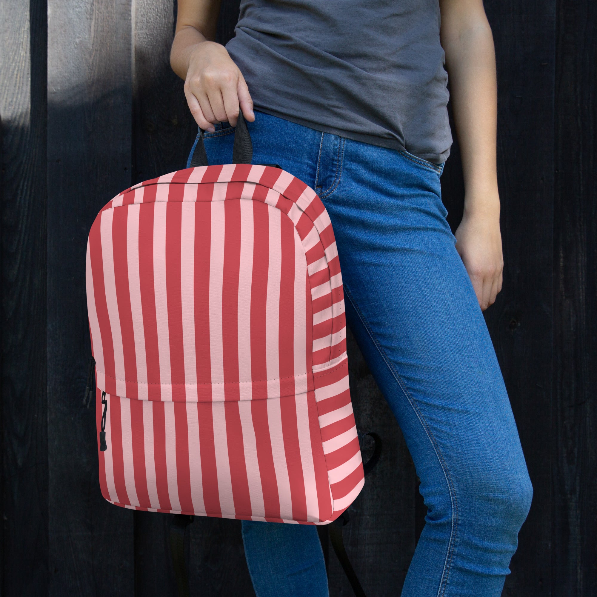 Preppy Pink Red Stripe Cute Aesthetic Backpack
