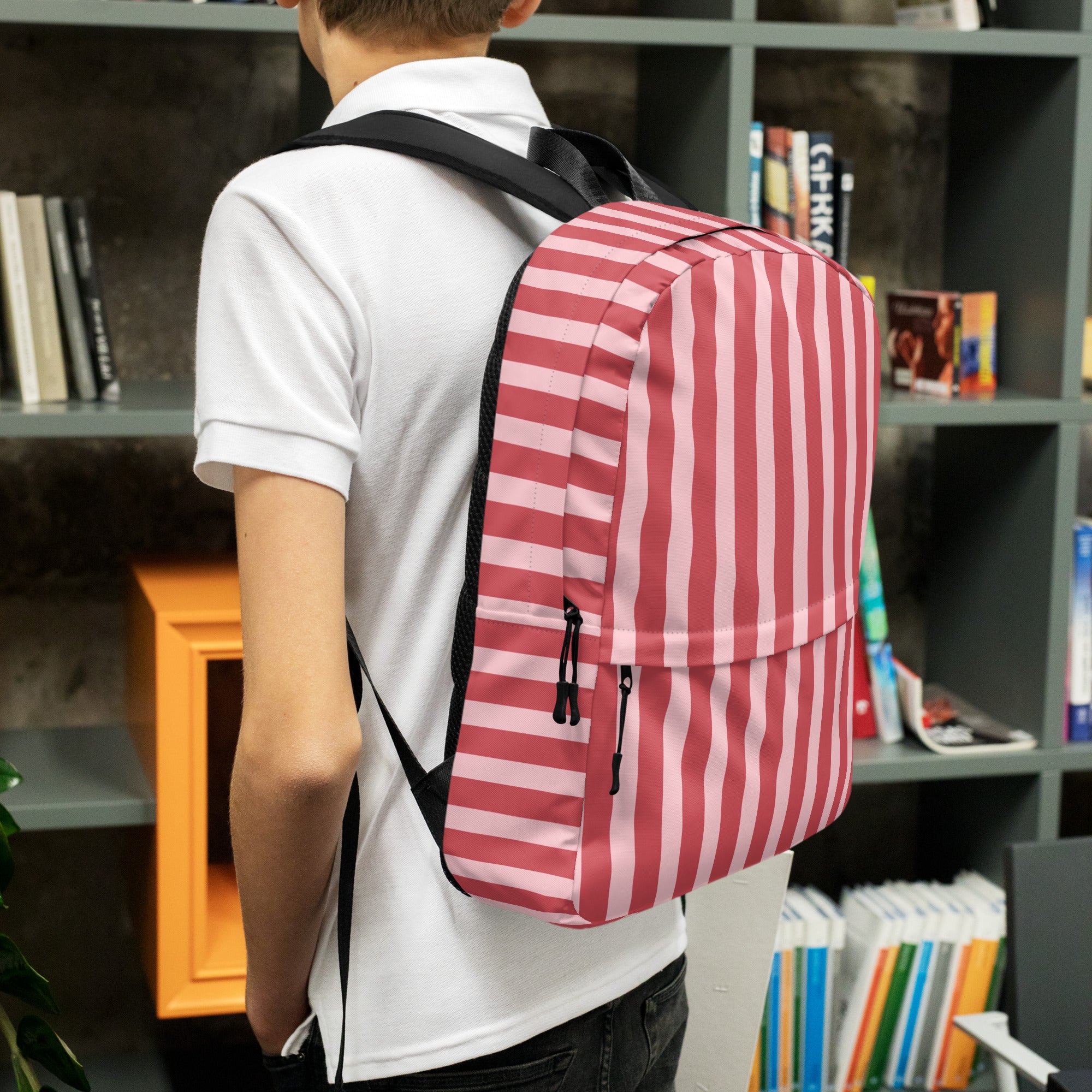 Preppy Pink Red Stripe Cute Aesthetic Backpack