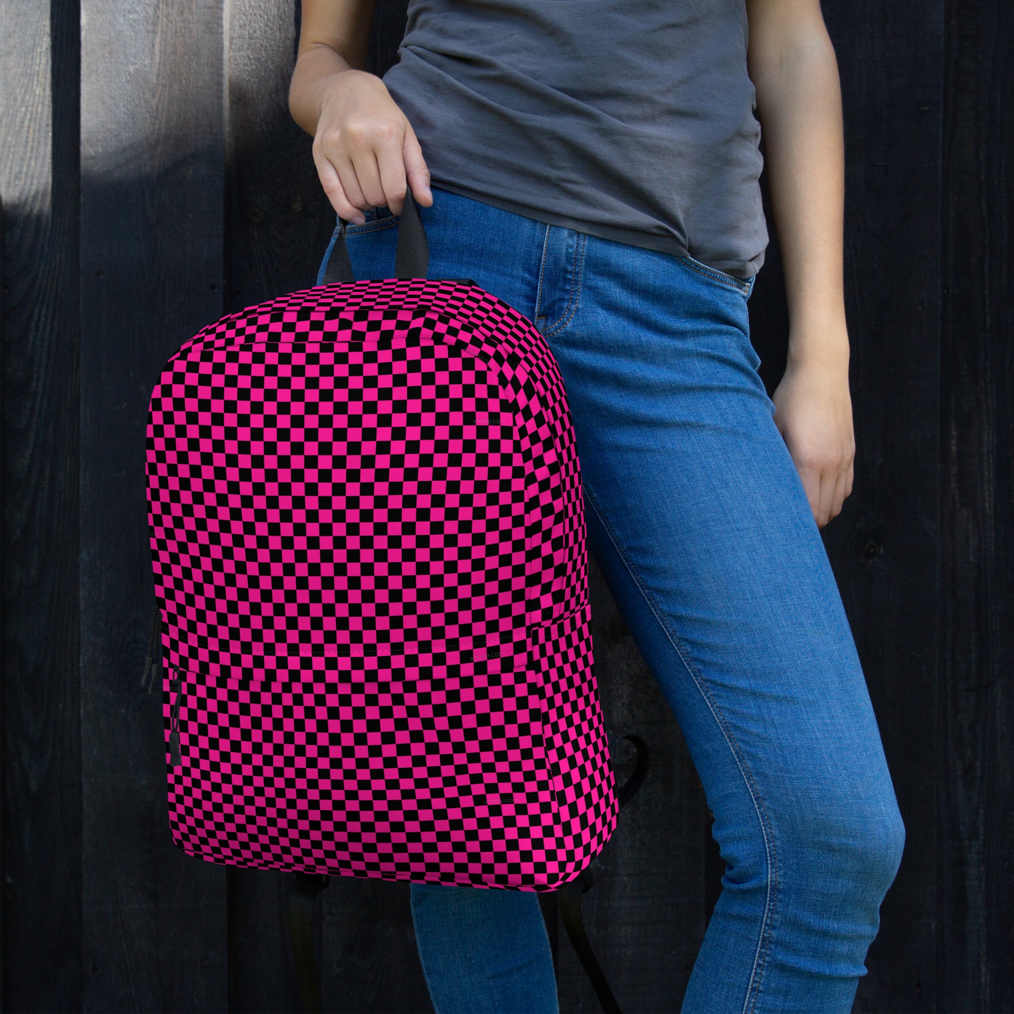 Preppy Pink Aesthetic Checkered Print Backpack