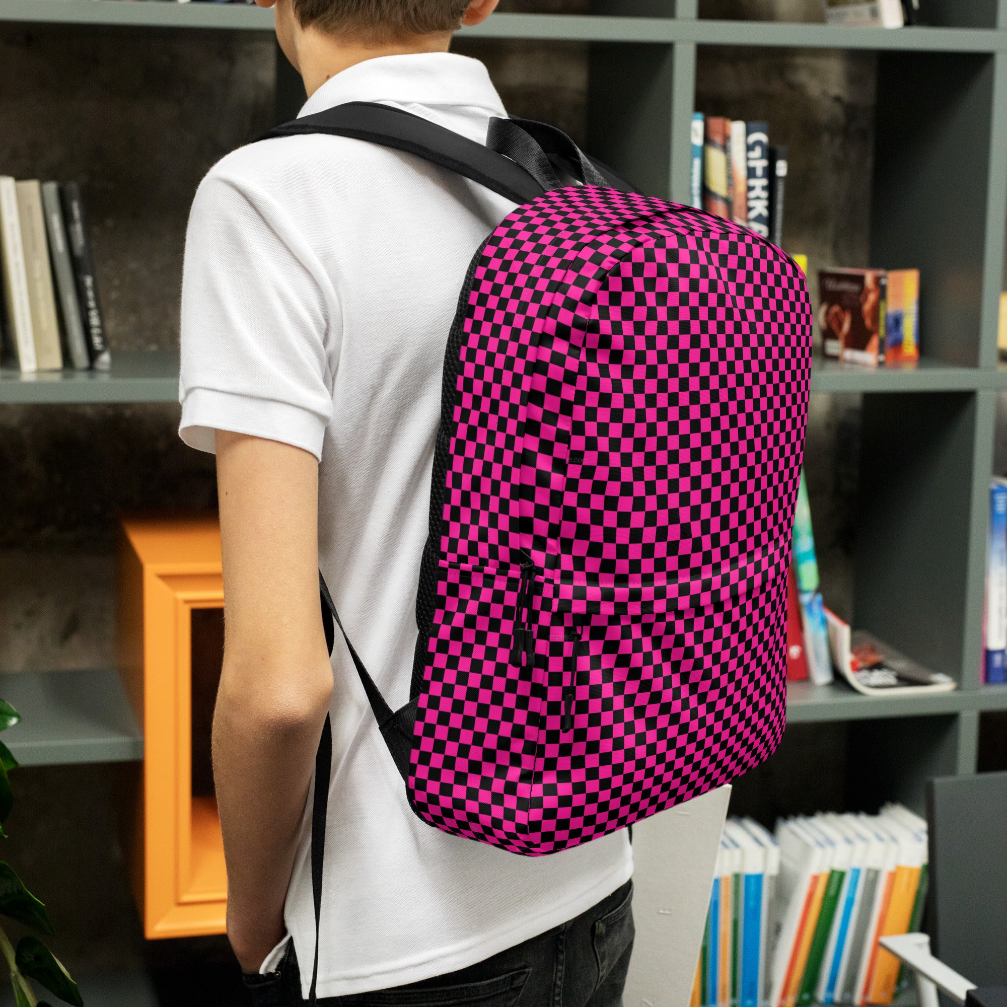 Preppy Pink Aesthetic Checkered Print Backpack