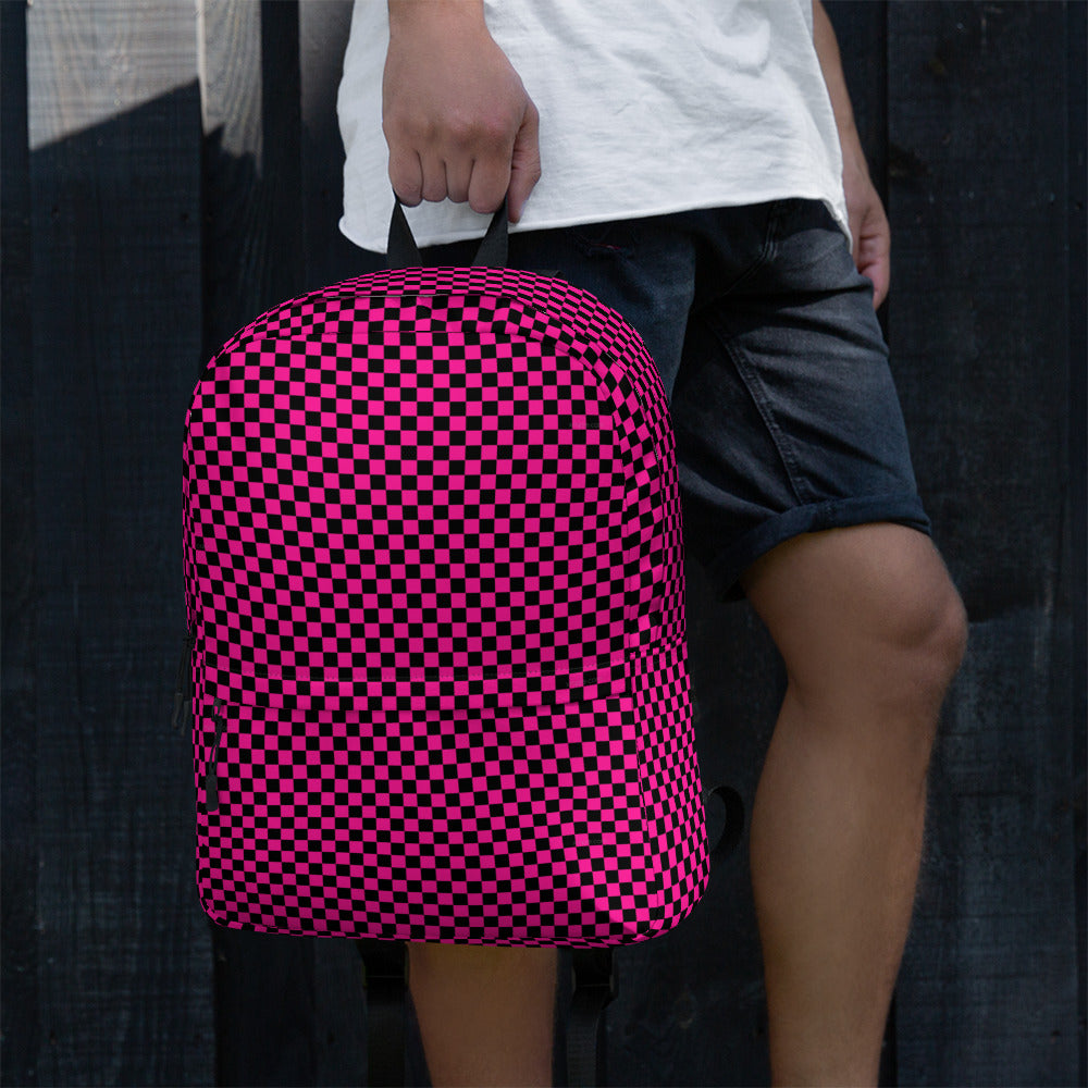 Preppy Pink Aesthetic Checkered Print Backpack