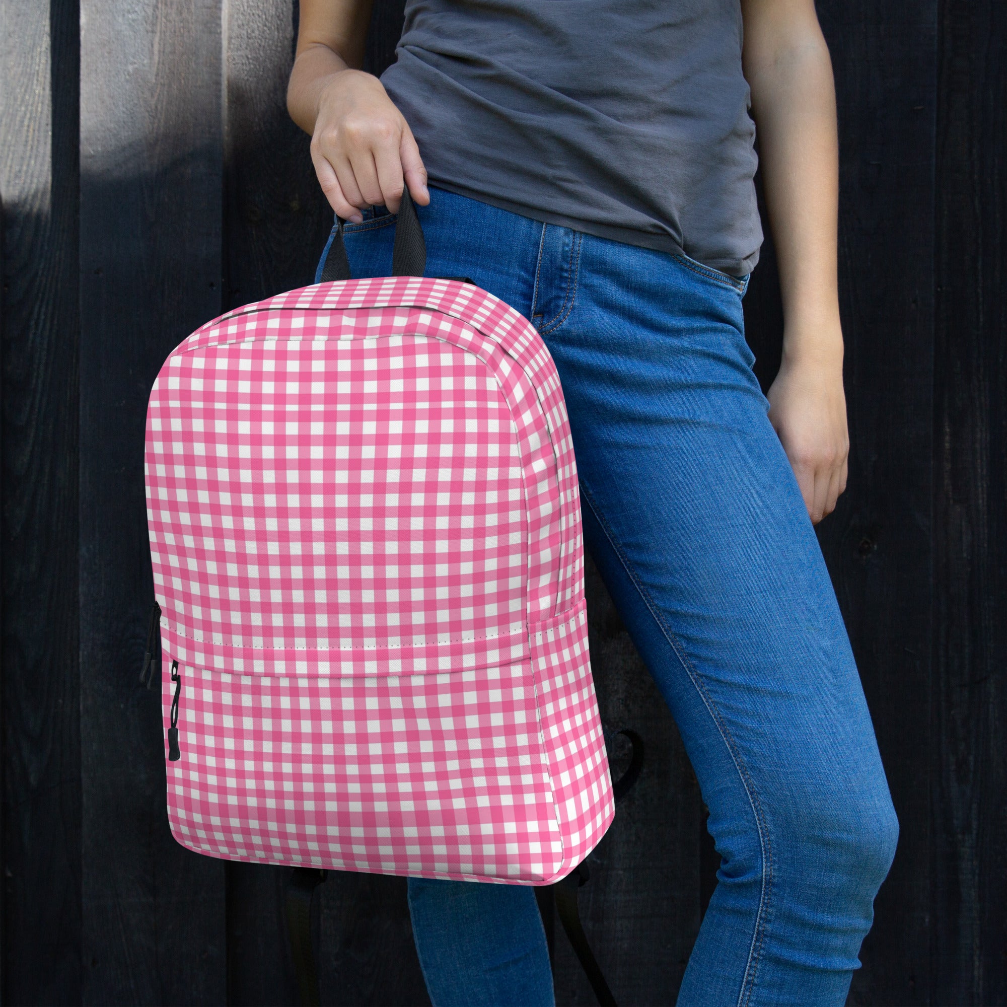 Preppy Pink Cute Gingham Summer Backpack for Girls