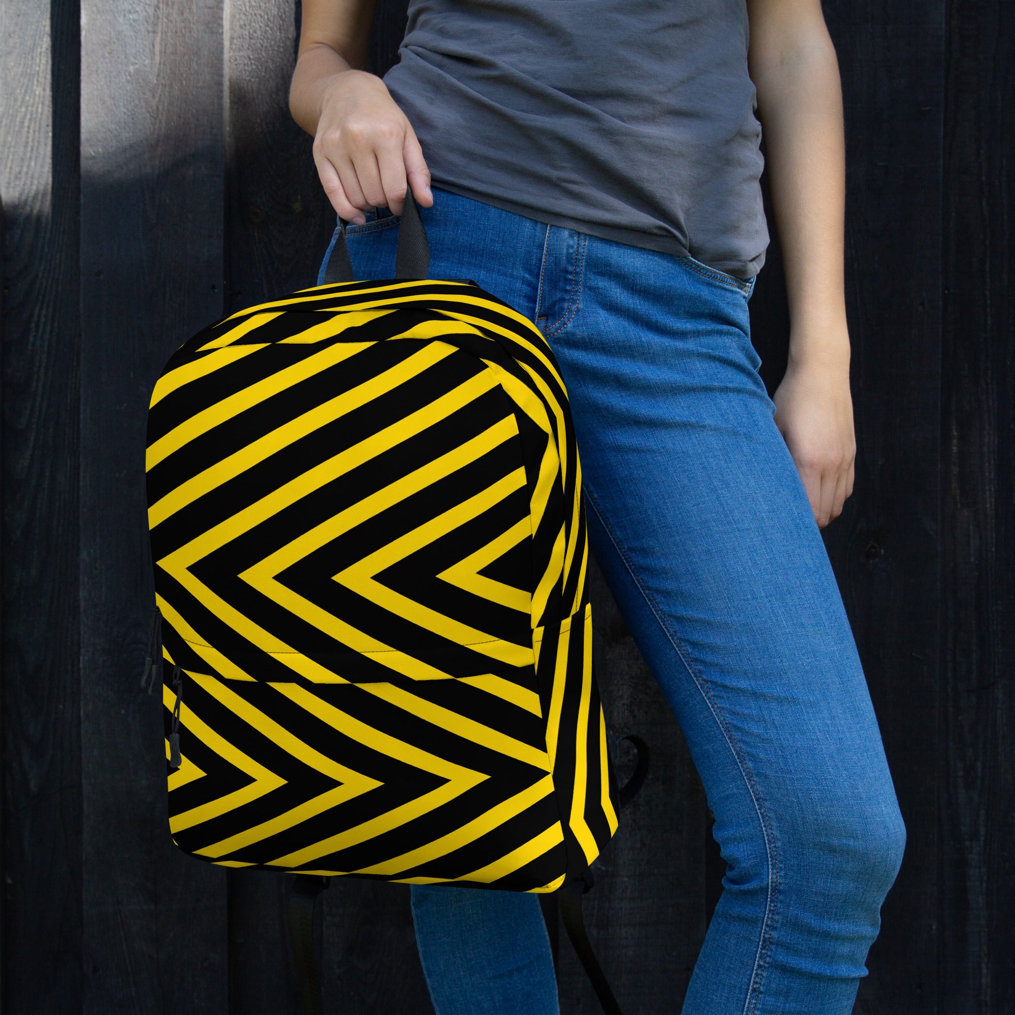 Trendy Black & Yellow Geometric Backpack