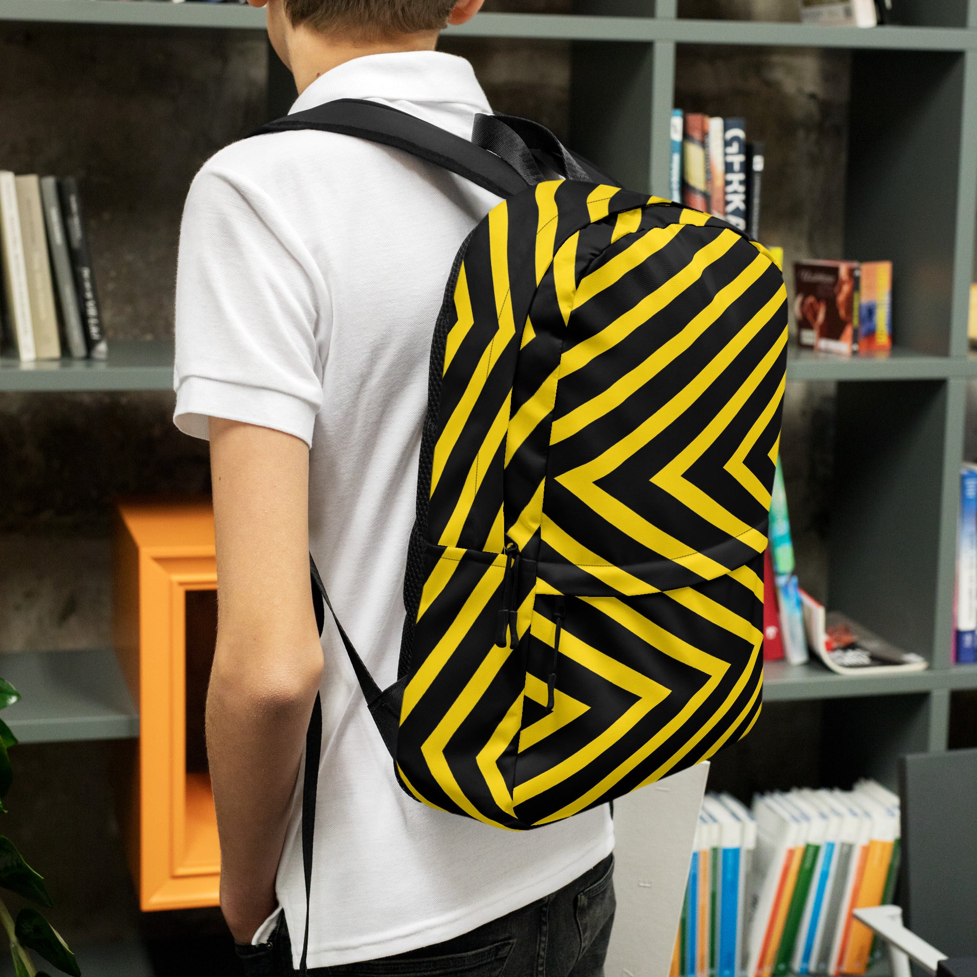 Trendy Black & Yellow Geometric Backpack