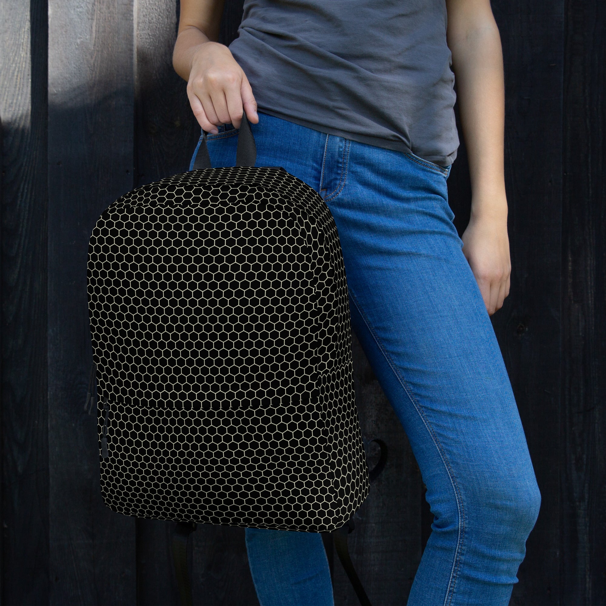 Trendy Beehive Honeycomb Black Hexagon Geometric Backpack