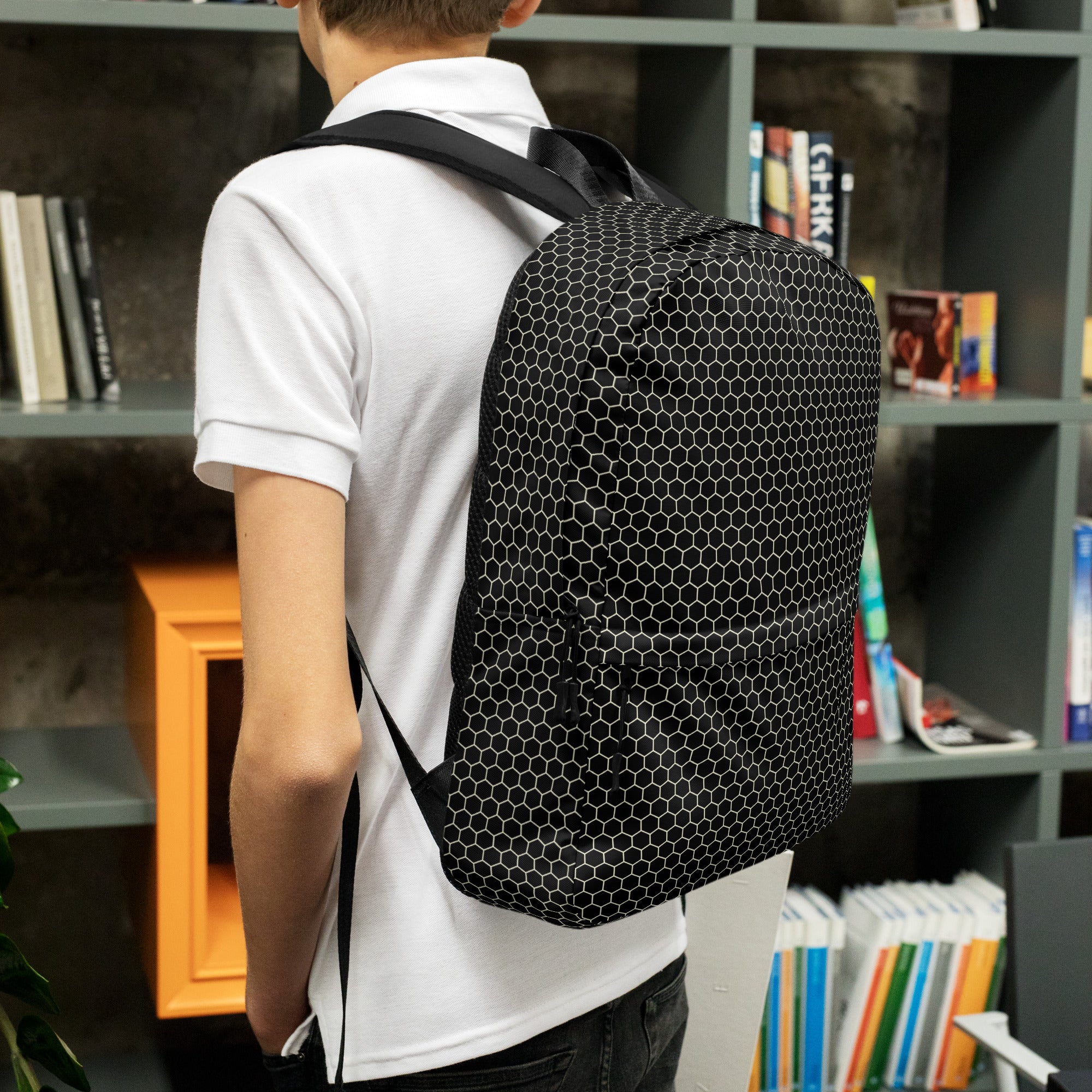 Trendy Beehive Honeycomb Black Hexagon Geometric Backpack