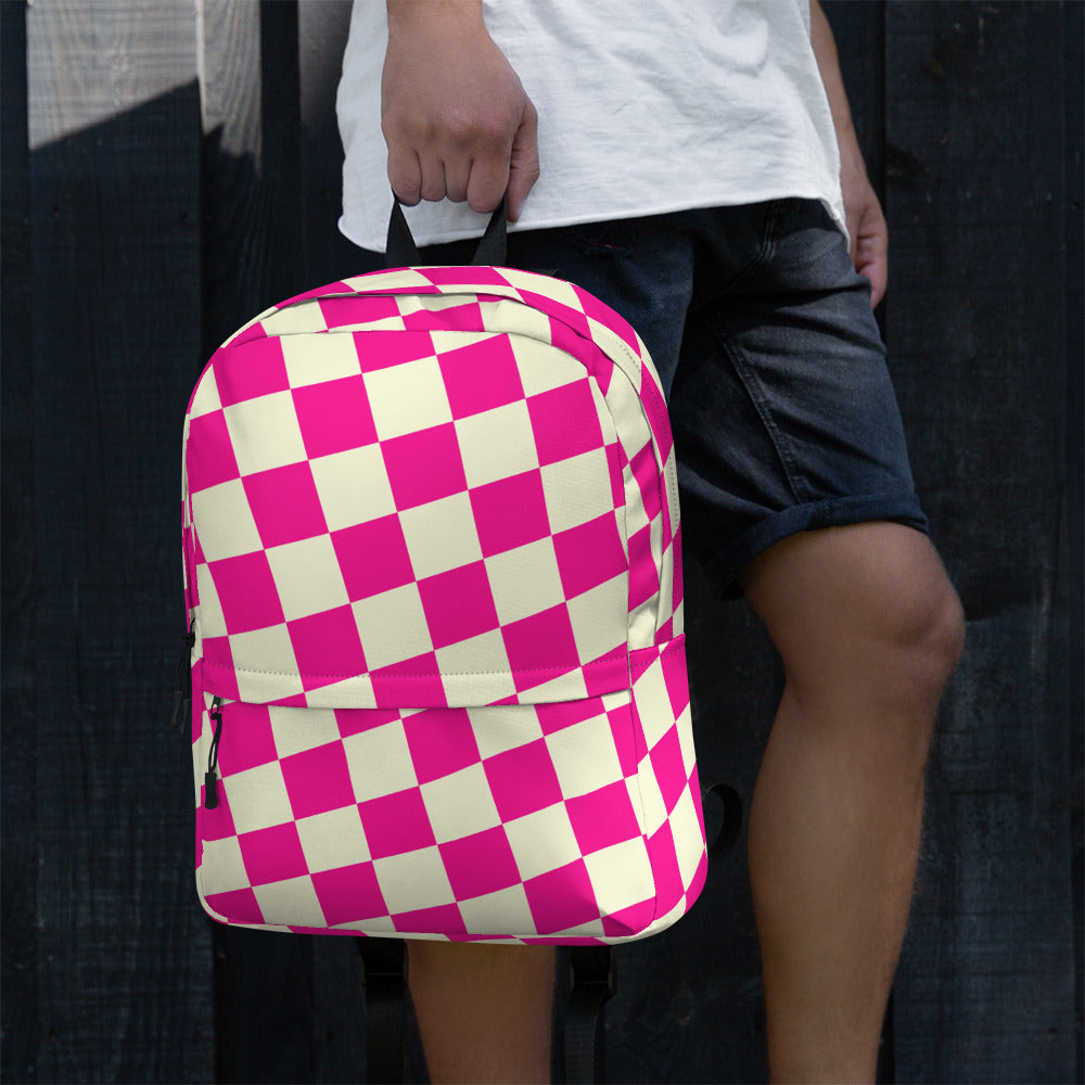 Preppy Style Pink Checkered School Backpack