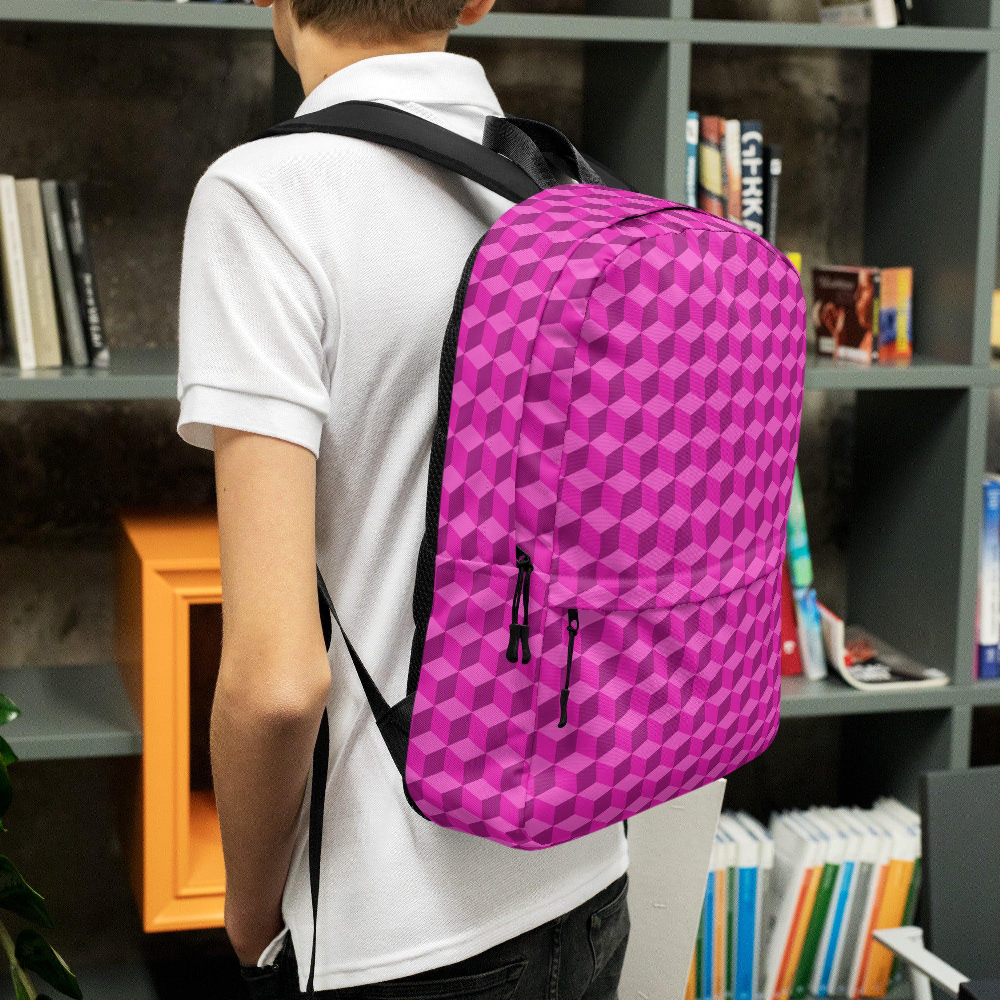 3d Geometric Cubes Optical illusion Preppy Pink Backpack