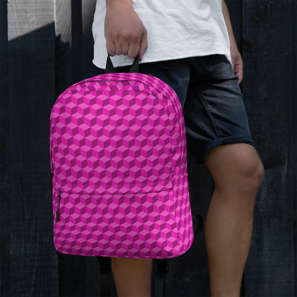 3d Geometric Cubes Optical illusion Preppy Pink Backpack