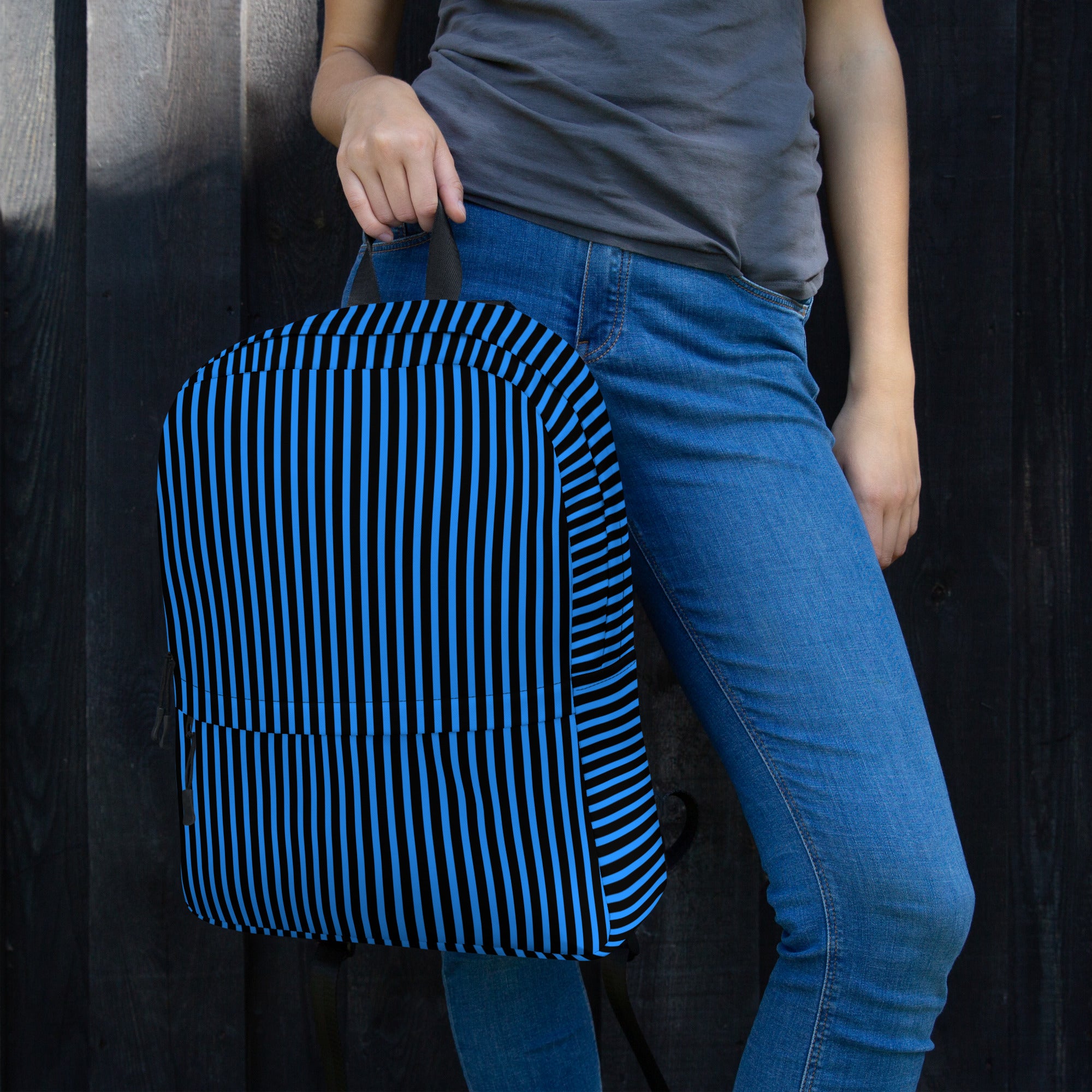 Minimal Black Stripes with Blue Lines Streaks Trendy Backpack