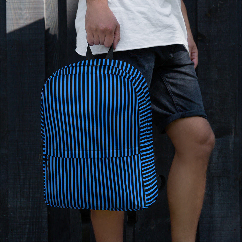 Minimal Black Stripes with Blue Lines Streaks Trendy Backpack