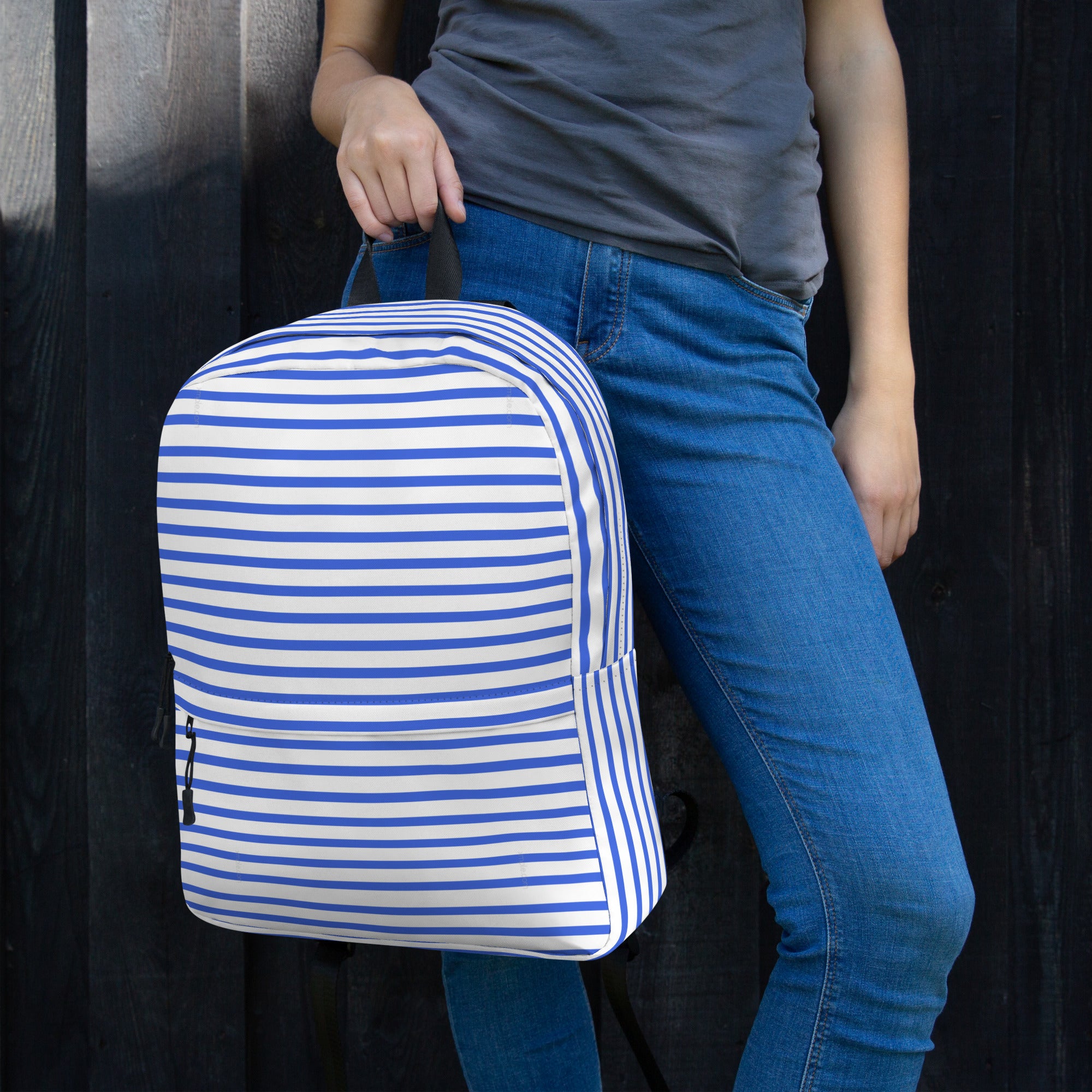 Nautical Striped Blue & White Horizontal Streaks Lines Backpack
