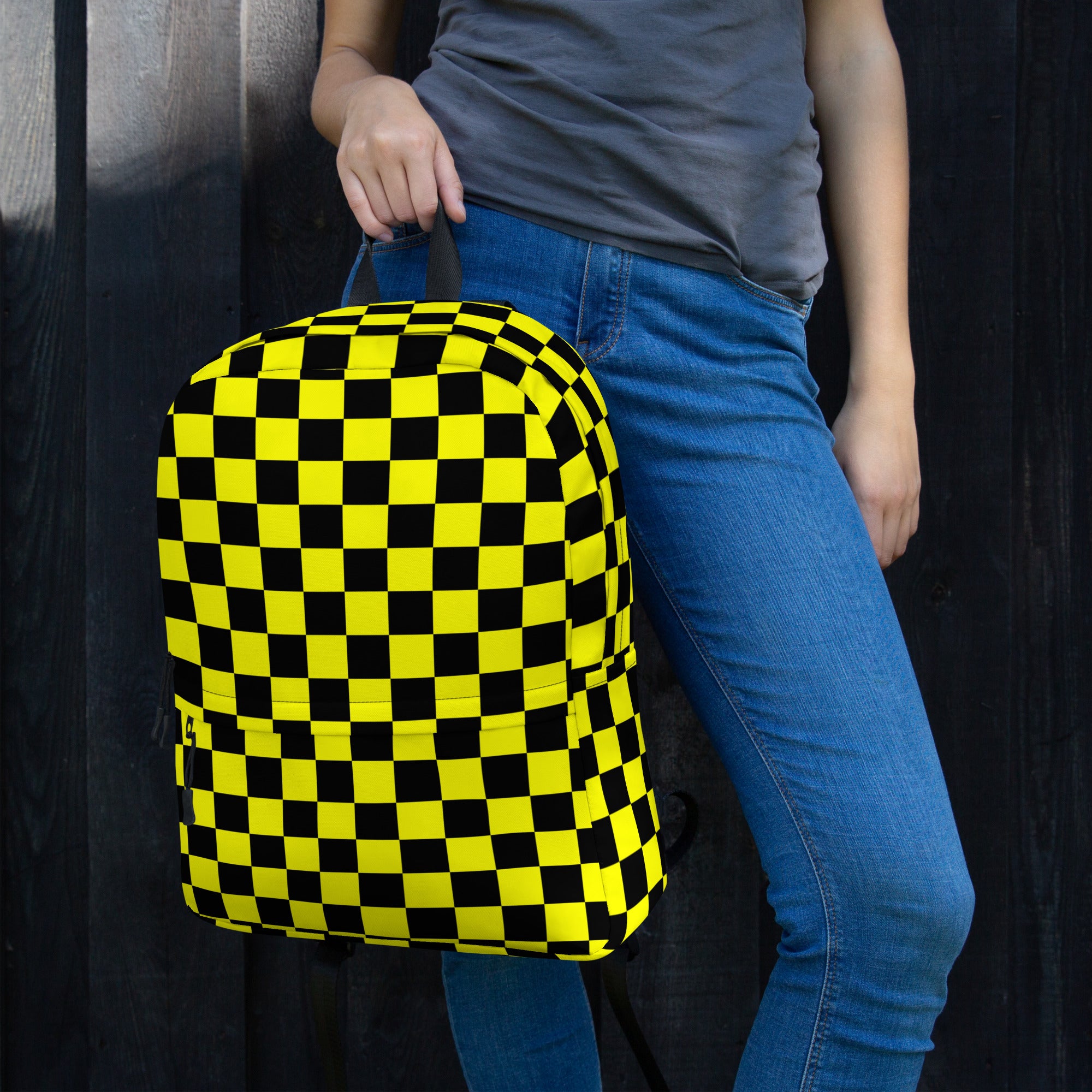 Preppy Yellow and Black Aesthetic Checkered Print Backpack