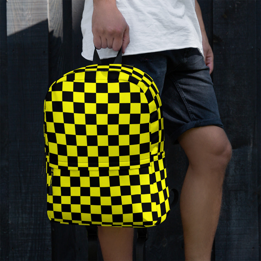 Preppy Yellow and Black Aesthetic Checkered Print Backpack
