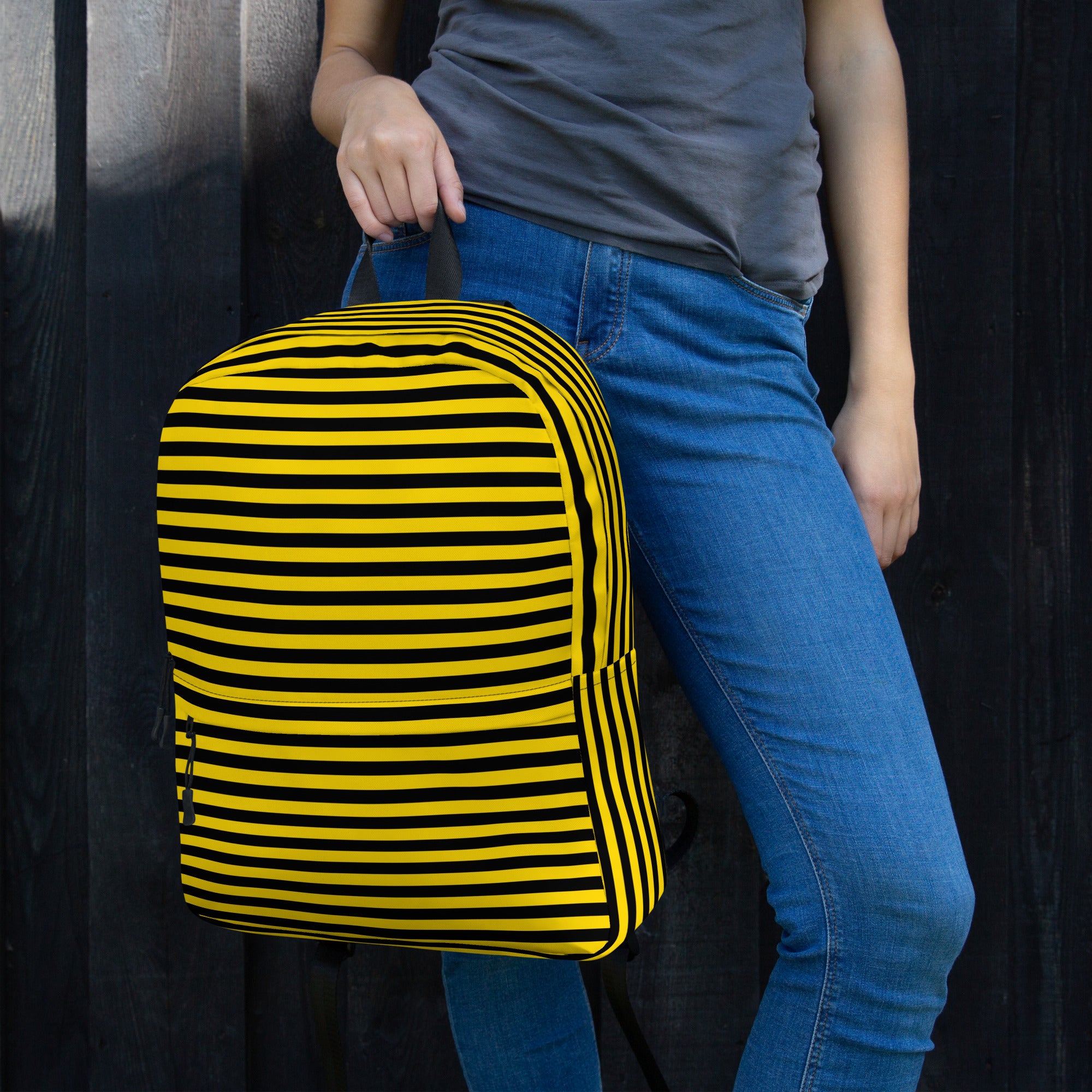 Yellow and Black Honey Bee Inspired Vertical Striped Backpack