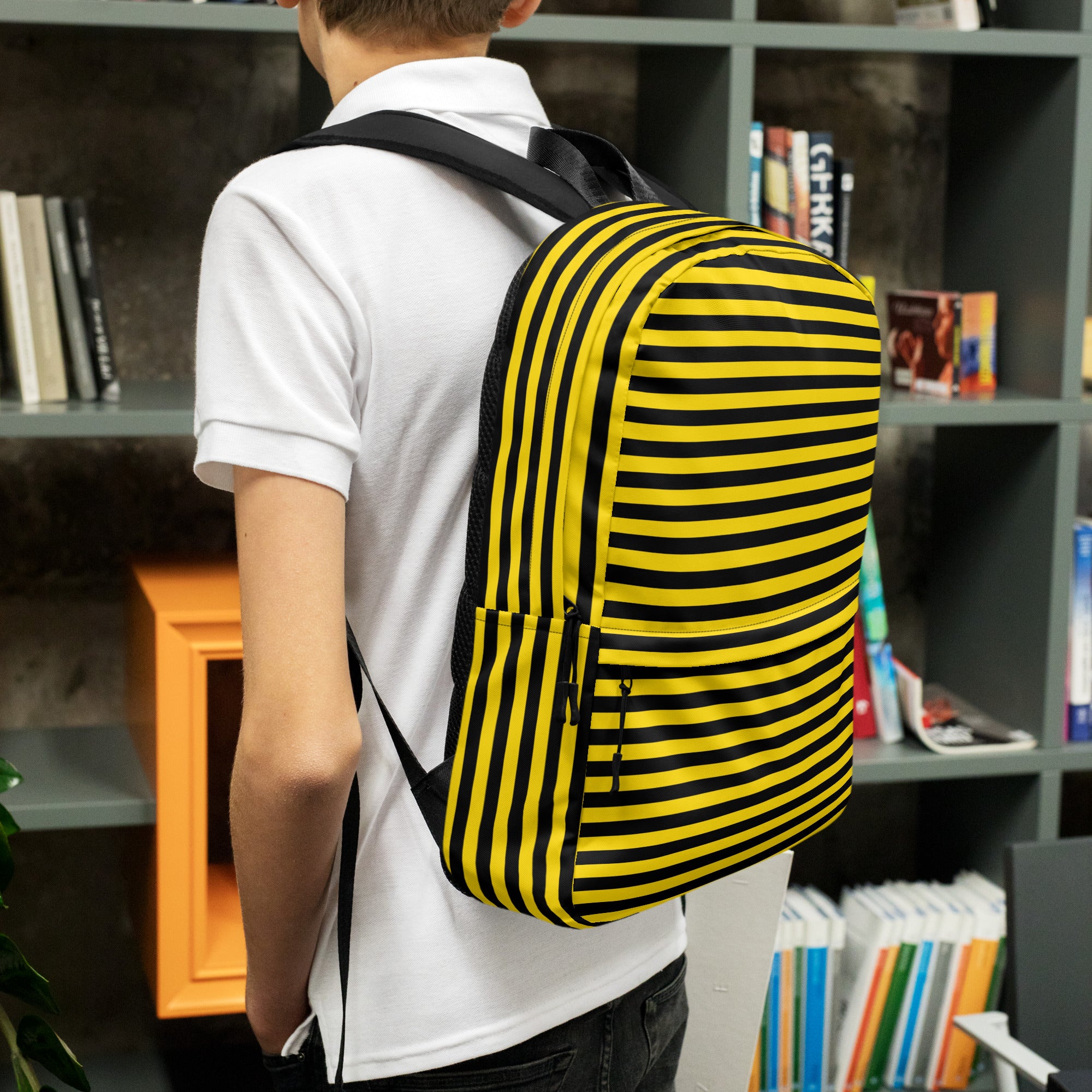 Yellow and Black Honey Bee Inspired Vertical Striped Backpack