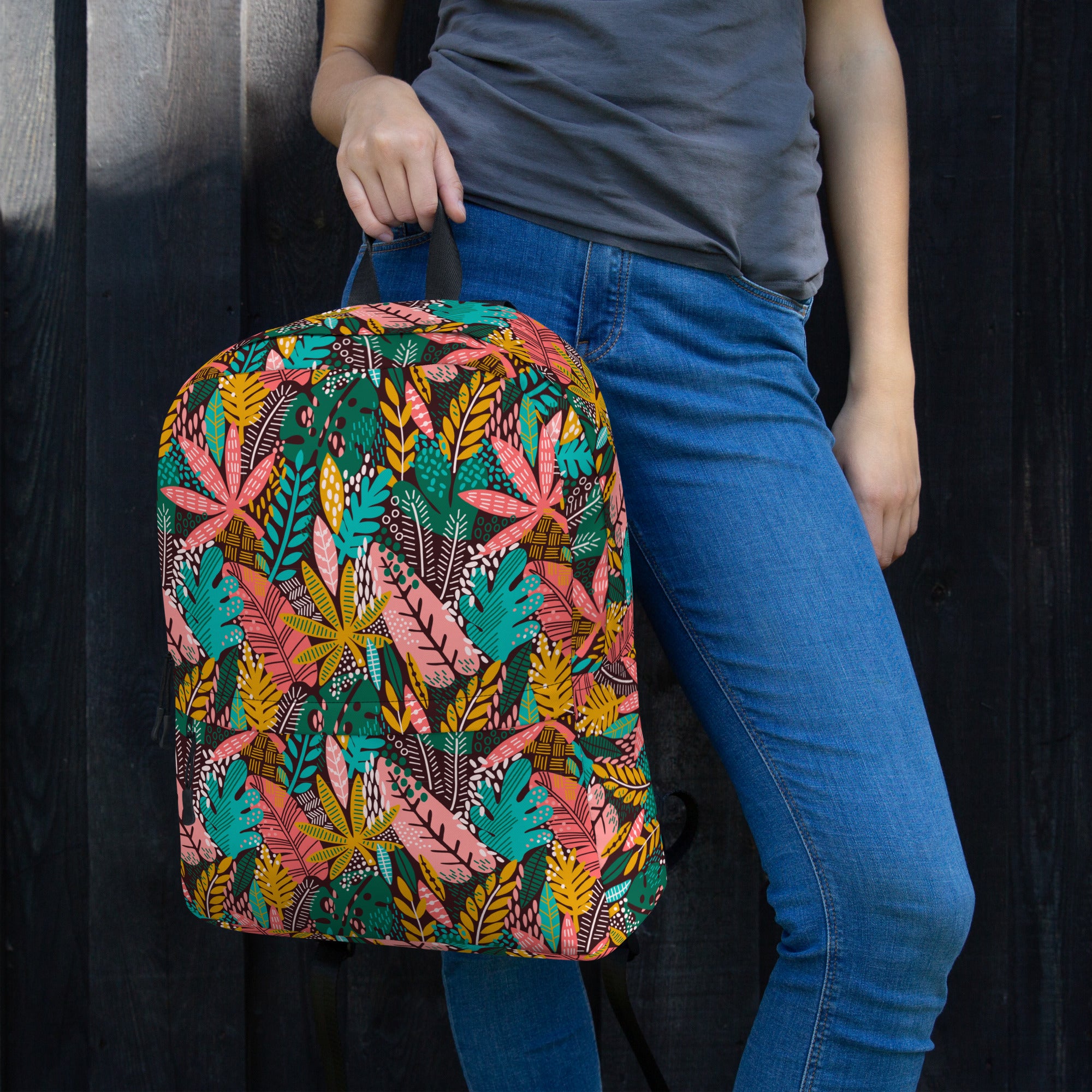 Boho Preppy Style Fall Leaves Pattern Backpack