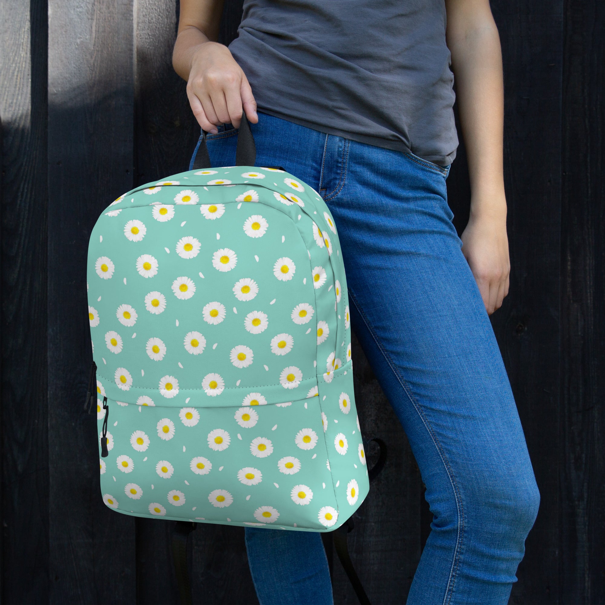 White Daisy Flower Pattern Pastel Blue Summer Backpack