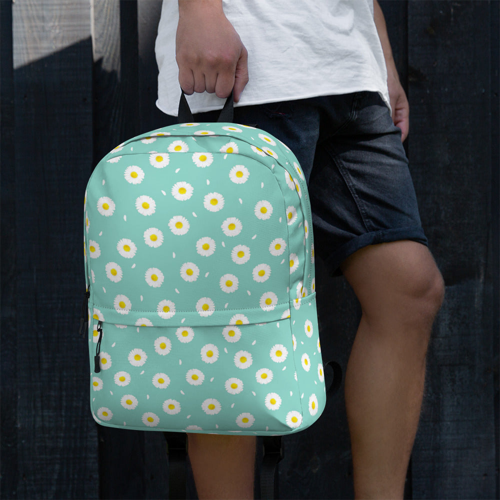 White Daisy Flower Pattern Pastel Blue Summer Backpack