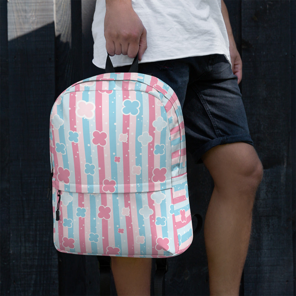 Preppy Cute Pastel Pink & Blue Flower Style Stripes Backpack for Girls