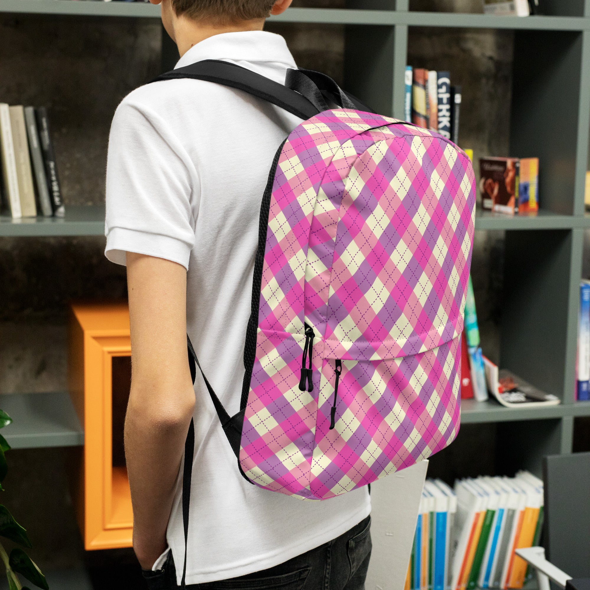 Preppy Pink & Purple Gingham Plaid Aesthetic Backpack
