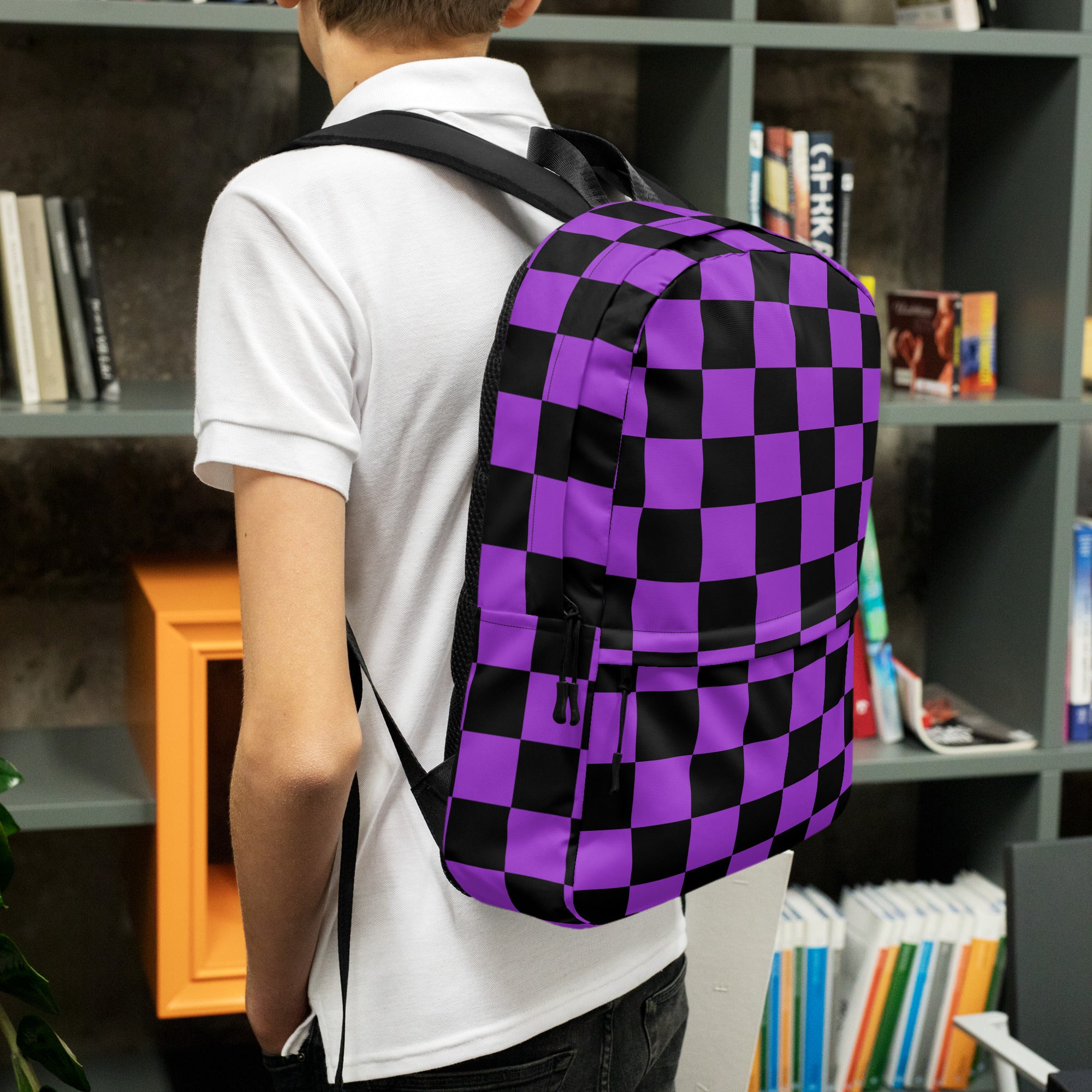 Preppy Purple Checkered Backpack for School & Travel