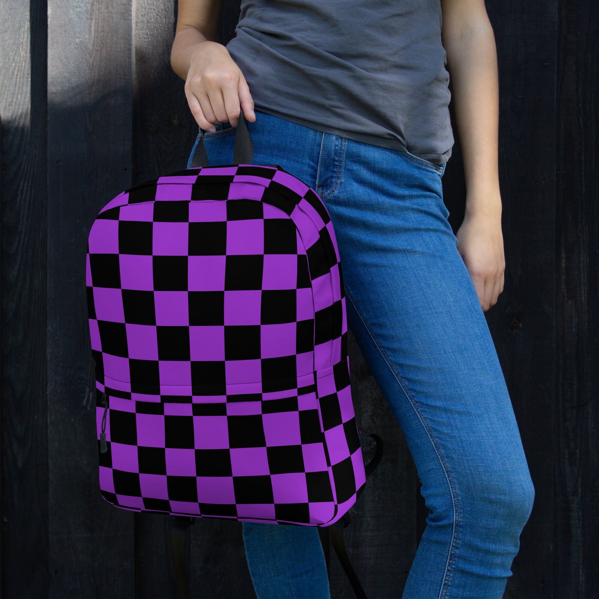 Preppy Purple Checkered Backpack for School & Travel