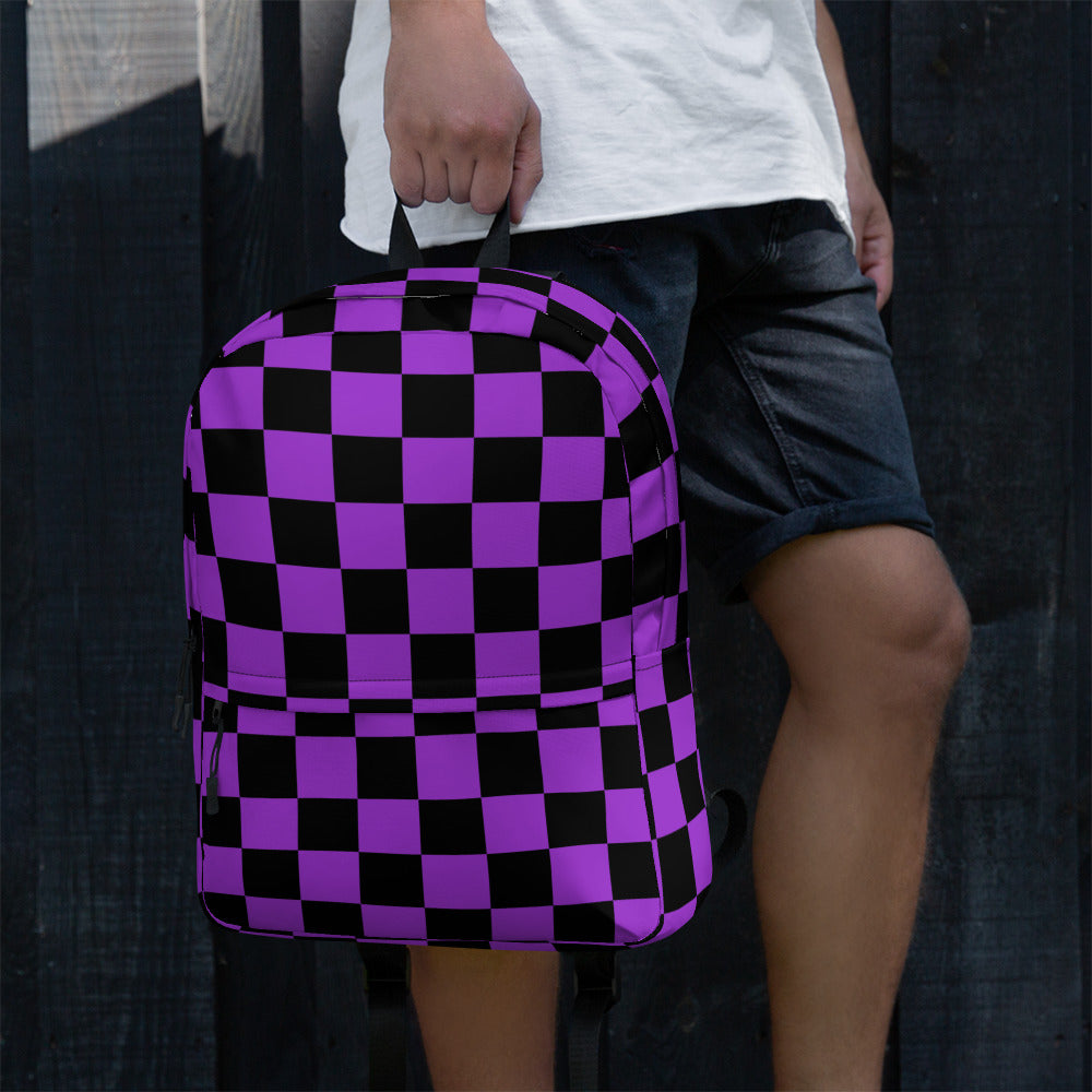 Preppy Purple Checkered Backpack for School & Travel