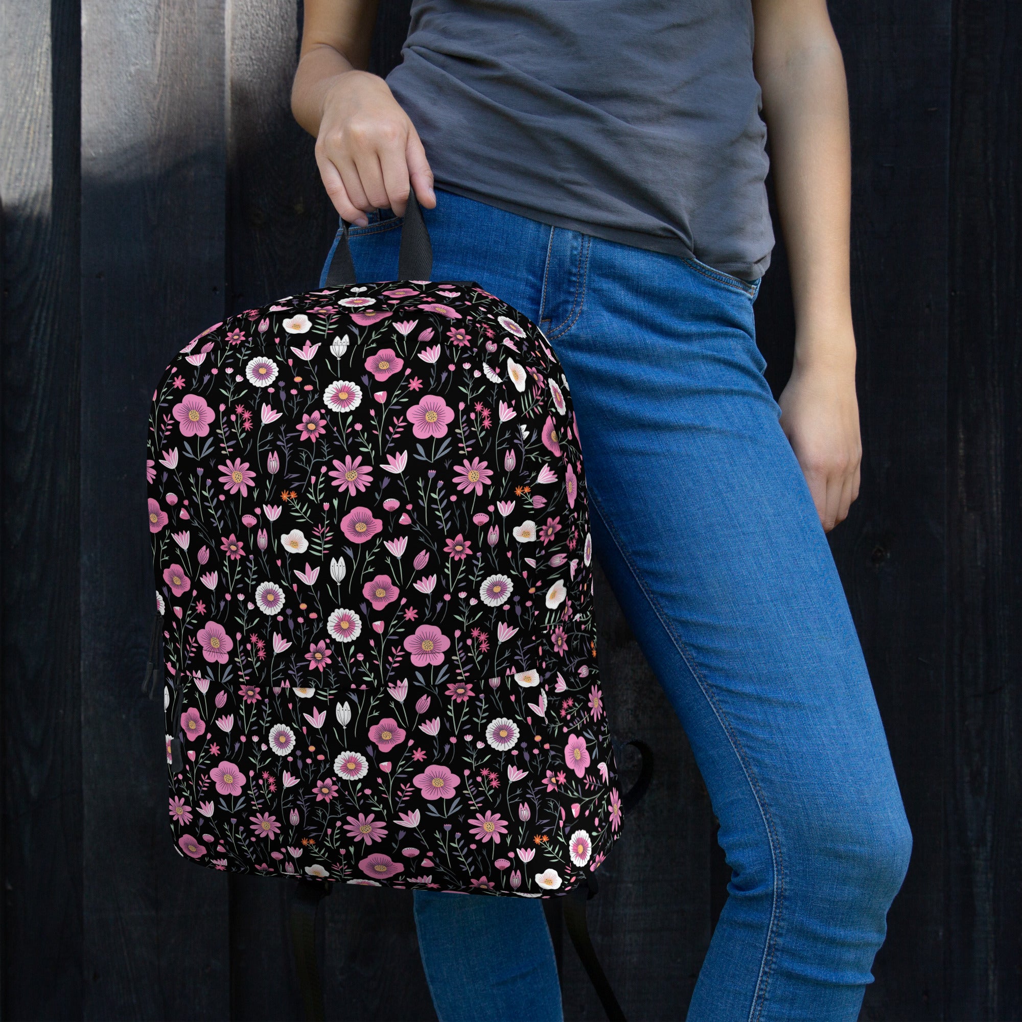 Black Floral Backpack for Laptops Books & School