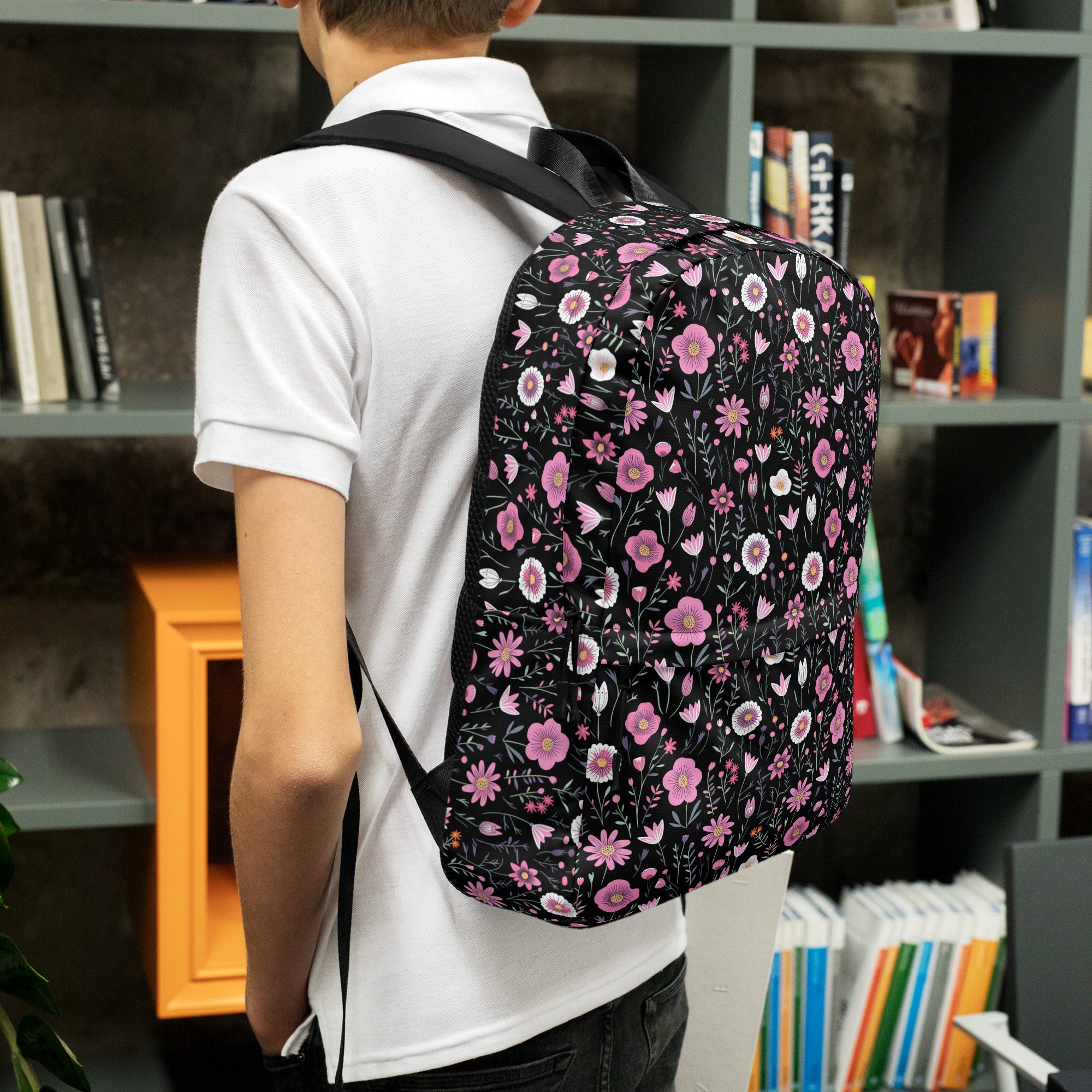 Black Floral Backpack for Laptops Books & School