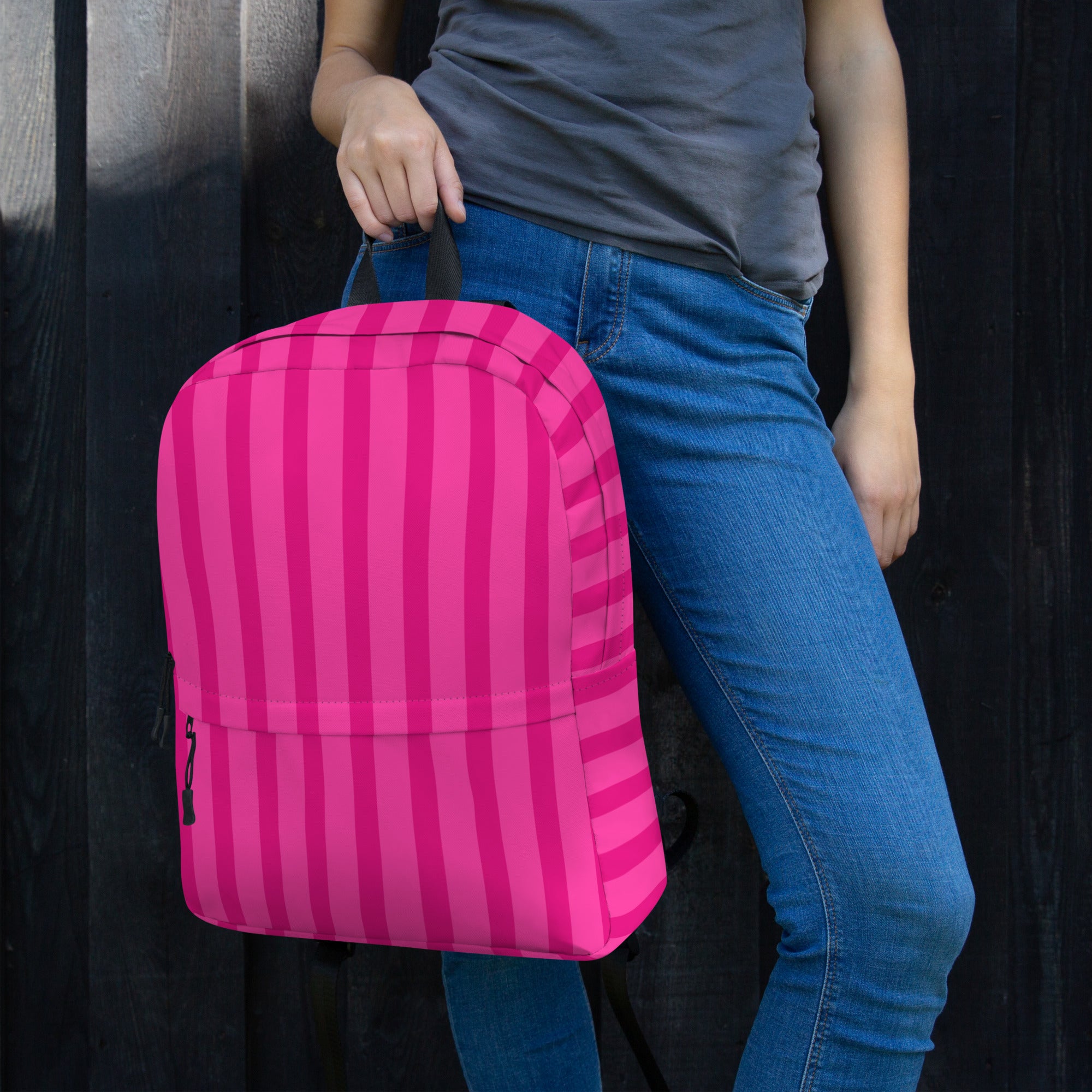 Preppy Aesthetic Pink Bubblegum Striped Statement Backpack