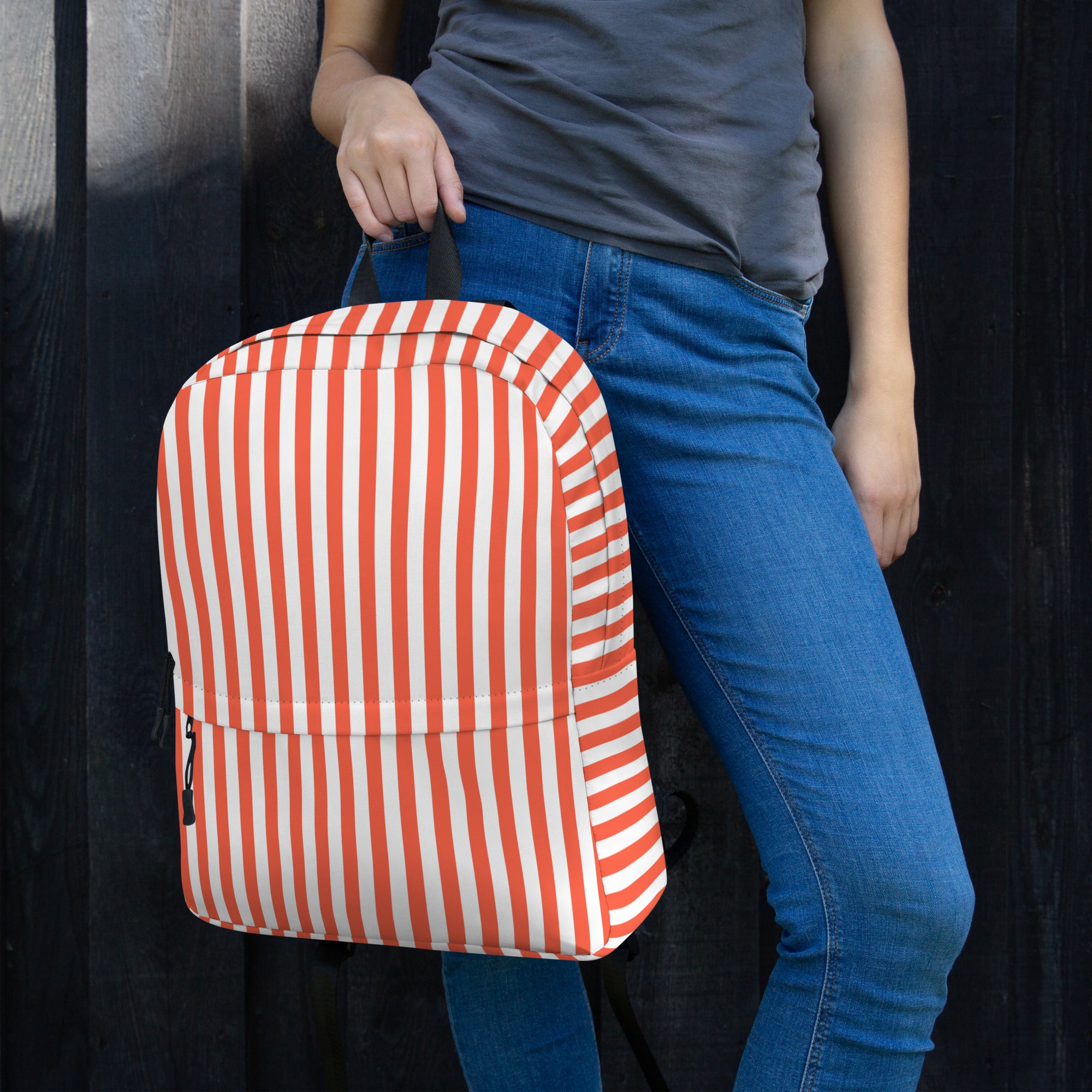 White and Orange Stripes Carry On Travel Backpack