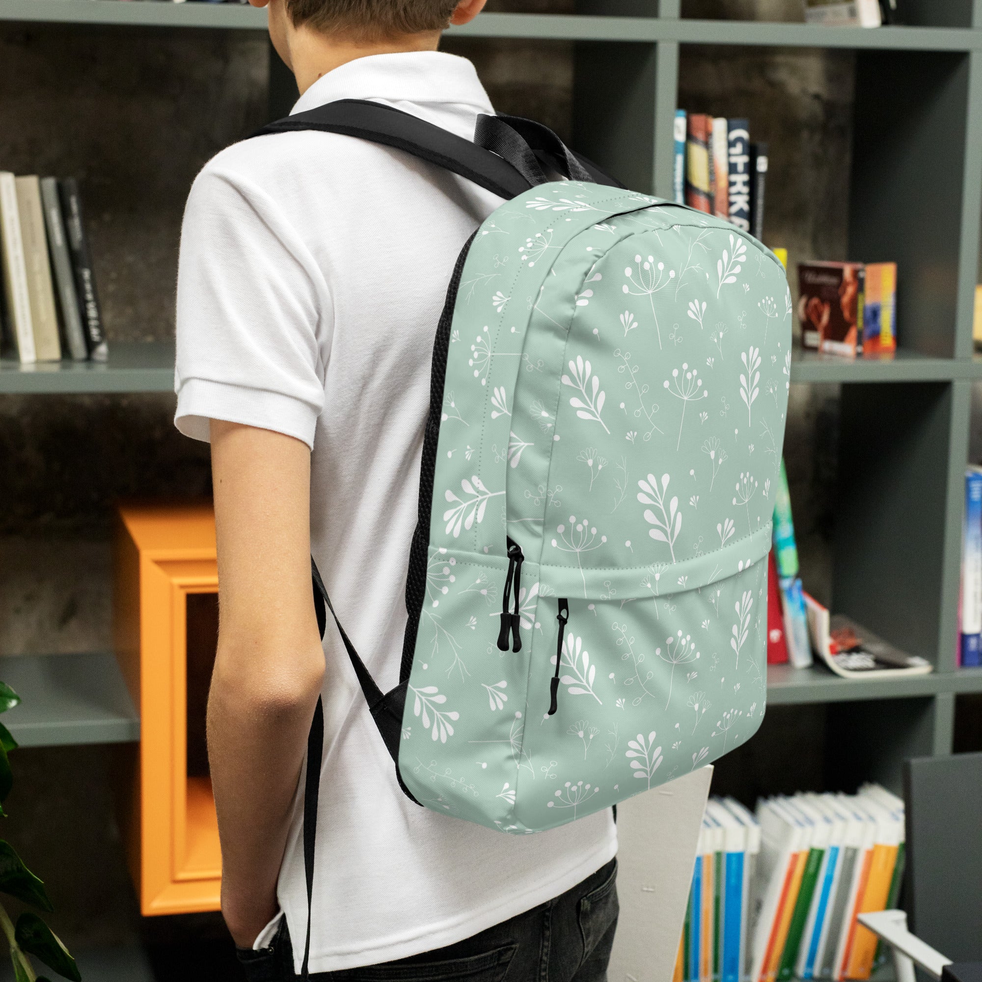 Pastel Green Clean Summer Seamless Floral Backpack